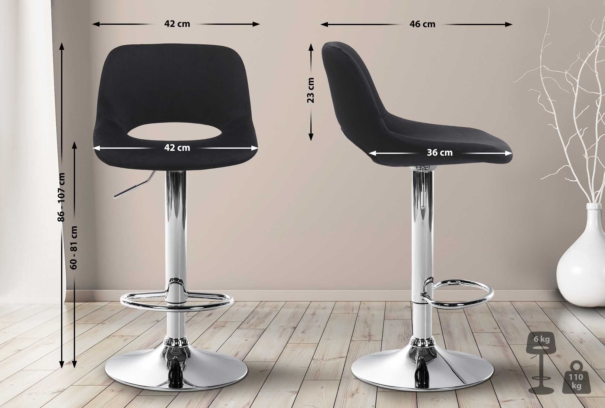Lot de 2 tabourets de bar Camden velours