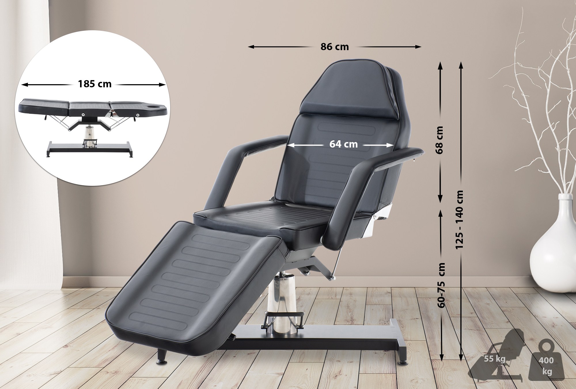Fauteuil cosmétique Lit professionnel hydraulique ajustable Inclinable