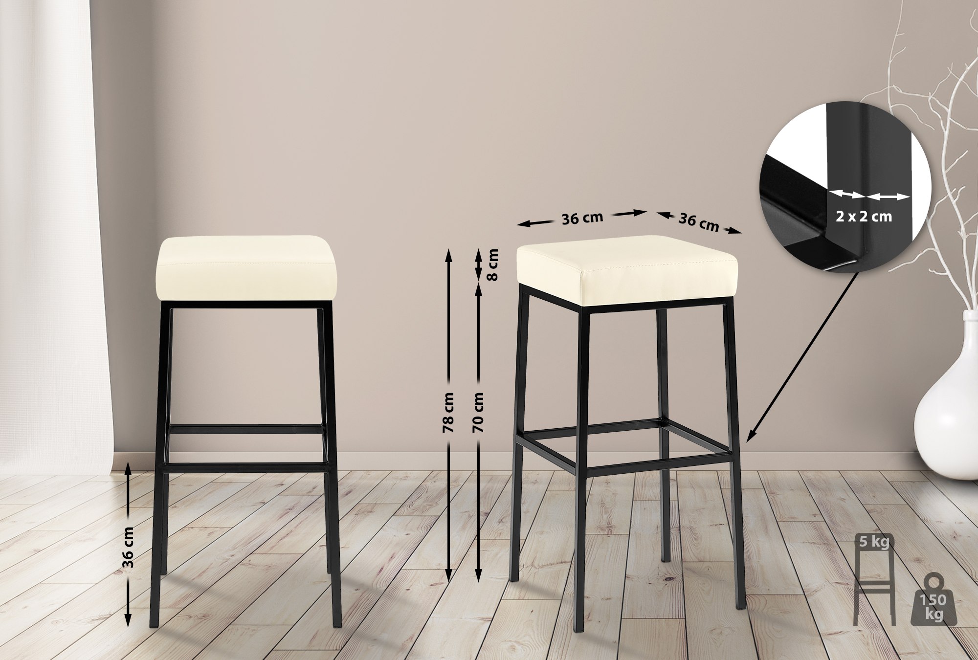 Set de 2 tabourets de bar Montreal revêtement en simili cuir
