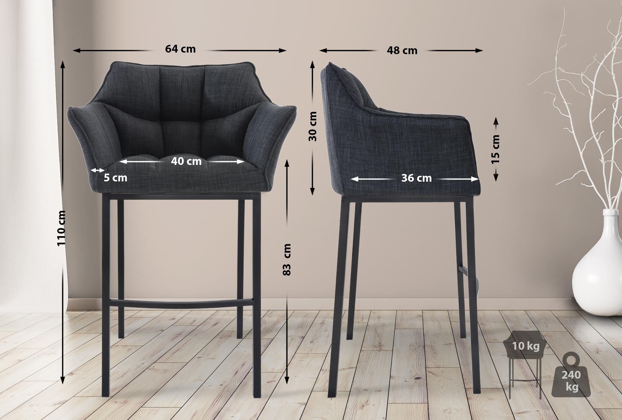 Lot de 2 tabourets de bar Damaso en tissu avec piètement à quatre pieds