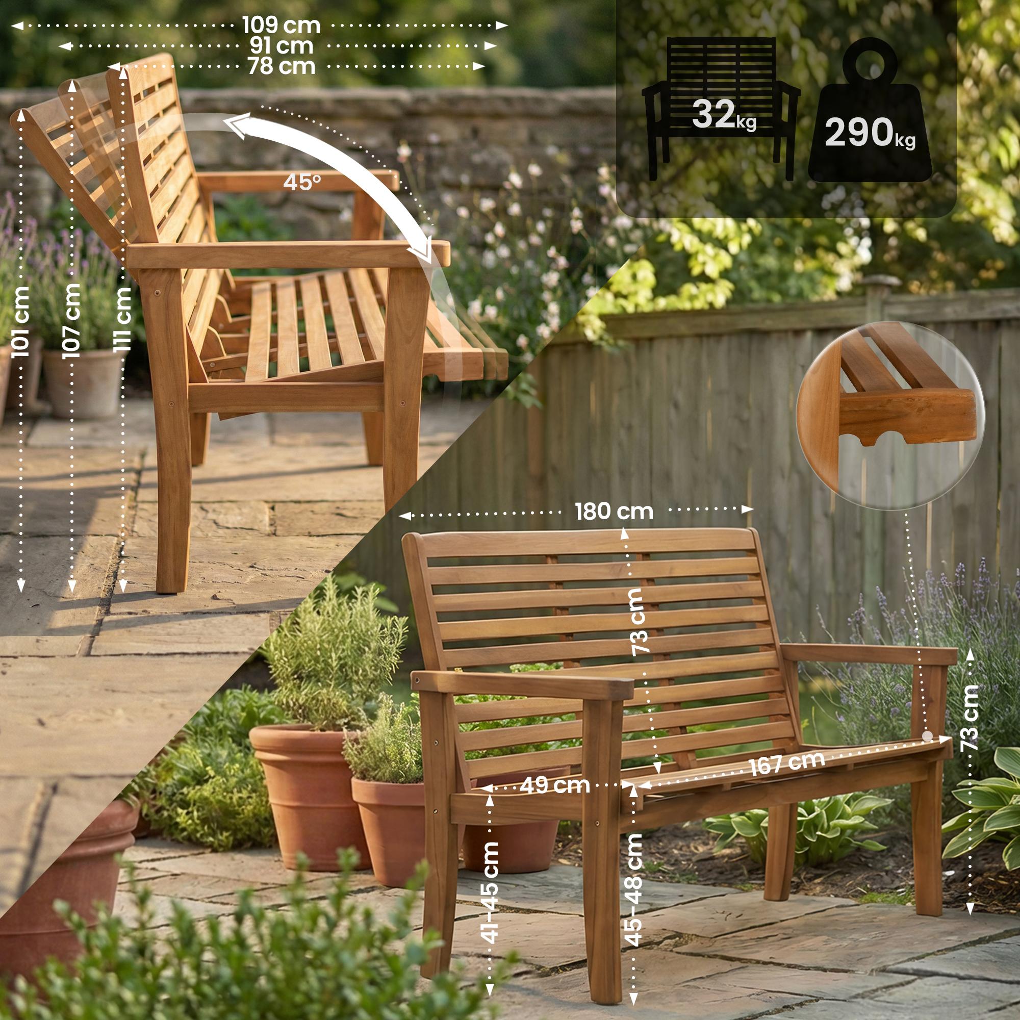 Banc en teck Nicosia avec dossier inclinable