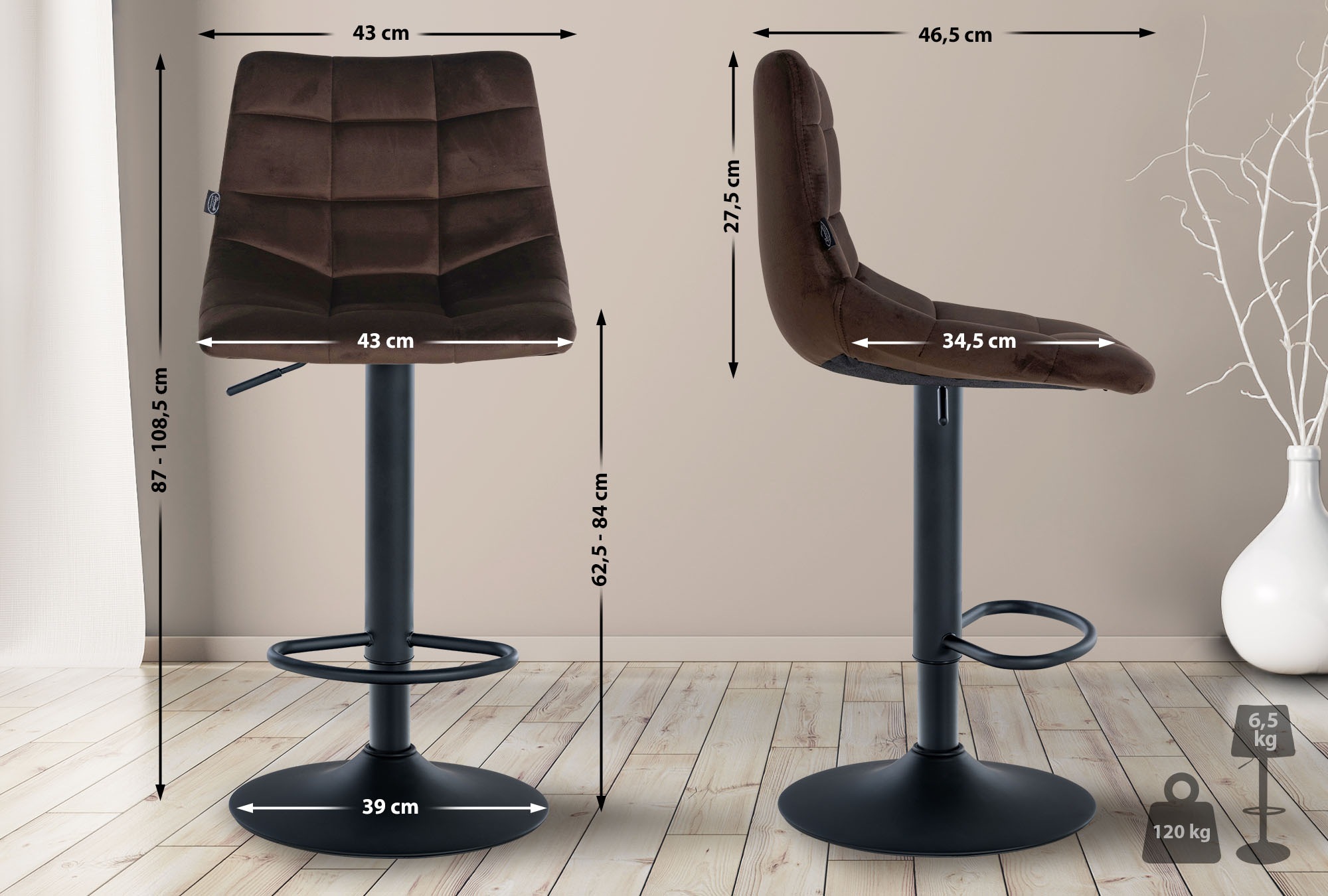 Tabouret de bar Jerry velours