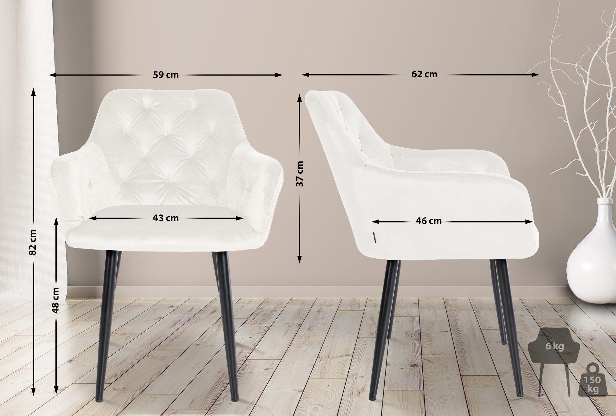 Lot de 2 chaises de salle à manger Stanley velours