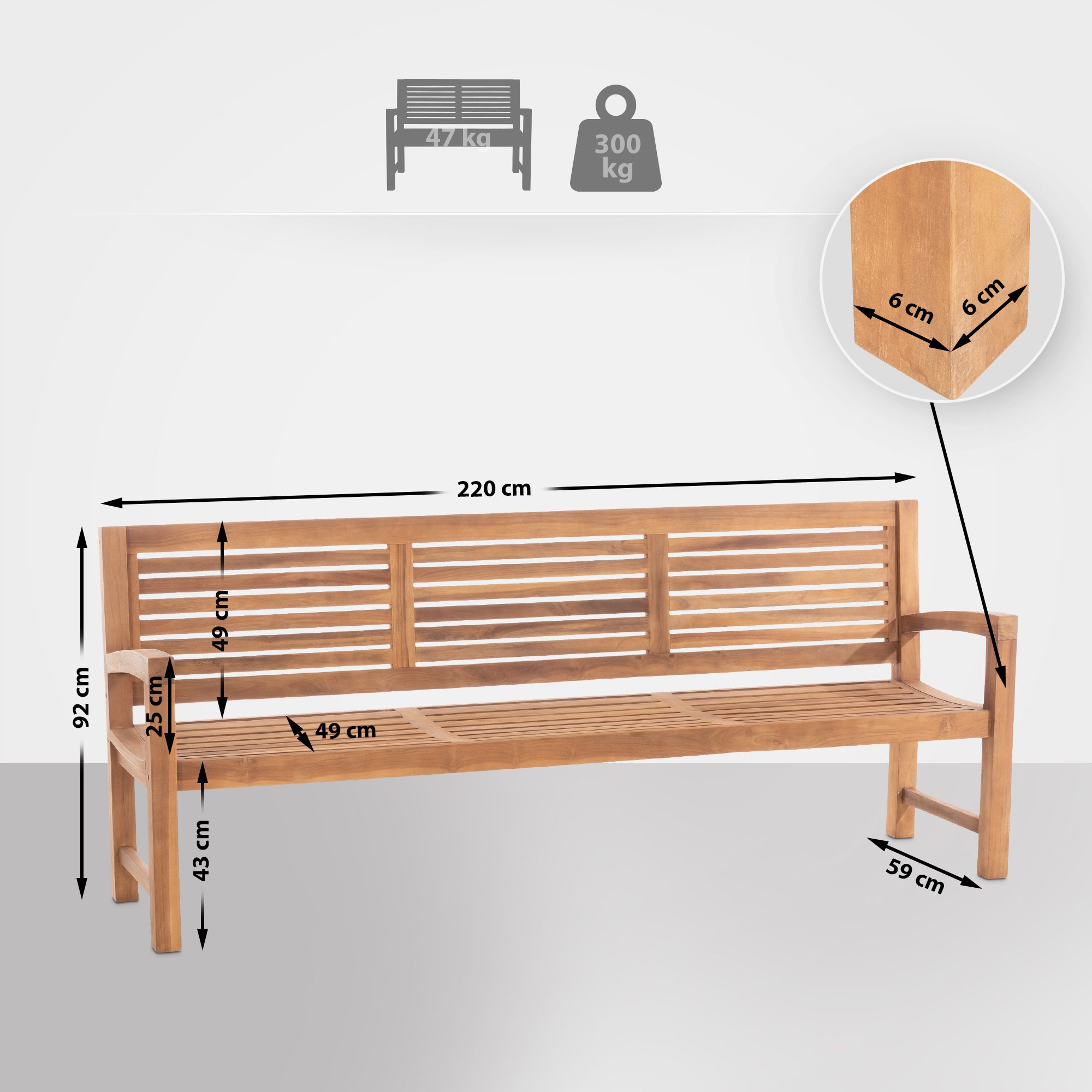 Banc d'extérieur Halden en bois de teck