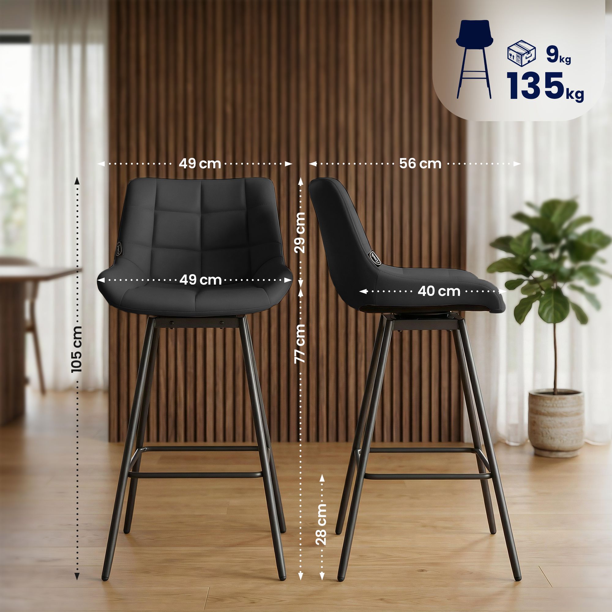 Lot de 4 tabourets de bar Weston pivotants