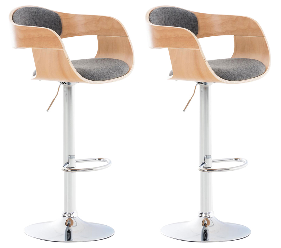 Lot de 2 tabourets de bar Kingston en tissu avec piètement en métal aspect chromé