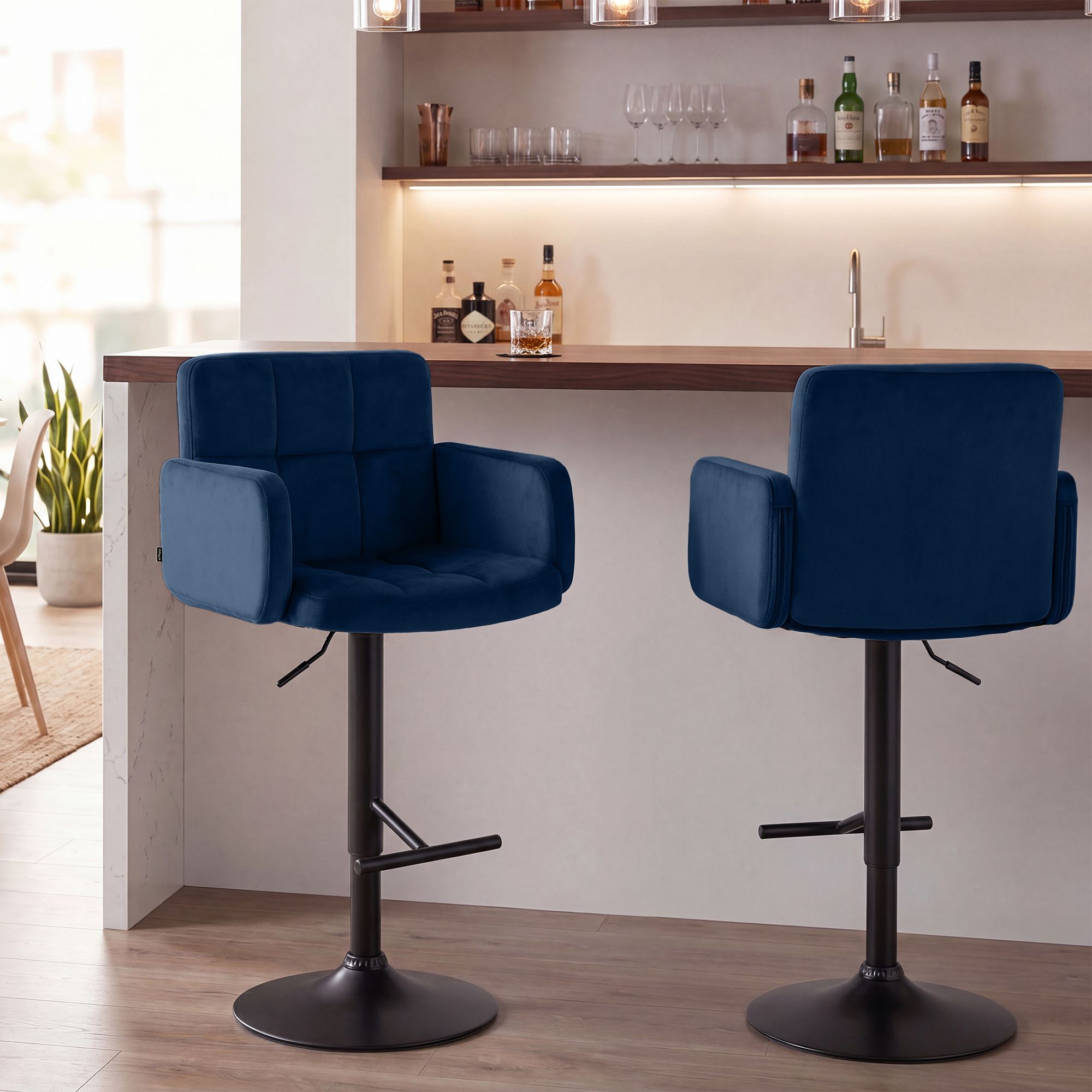 Lot de 2 tabourets de bar Los Angeles velours