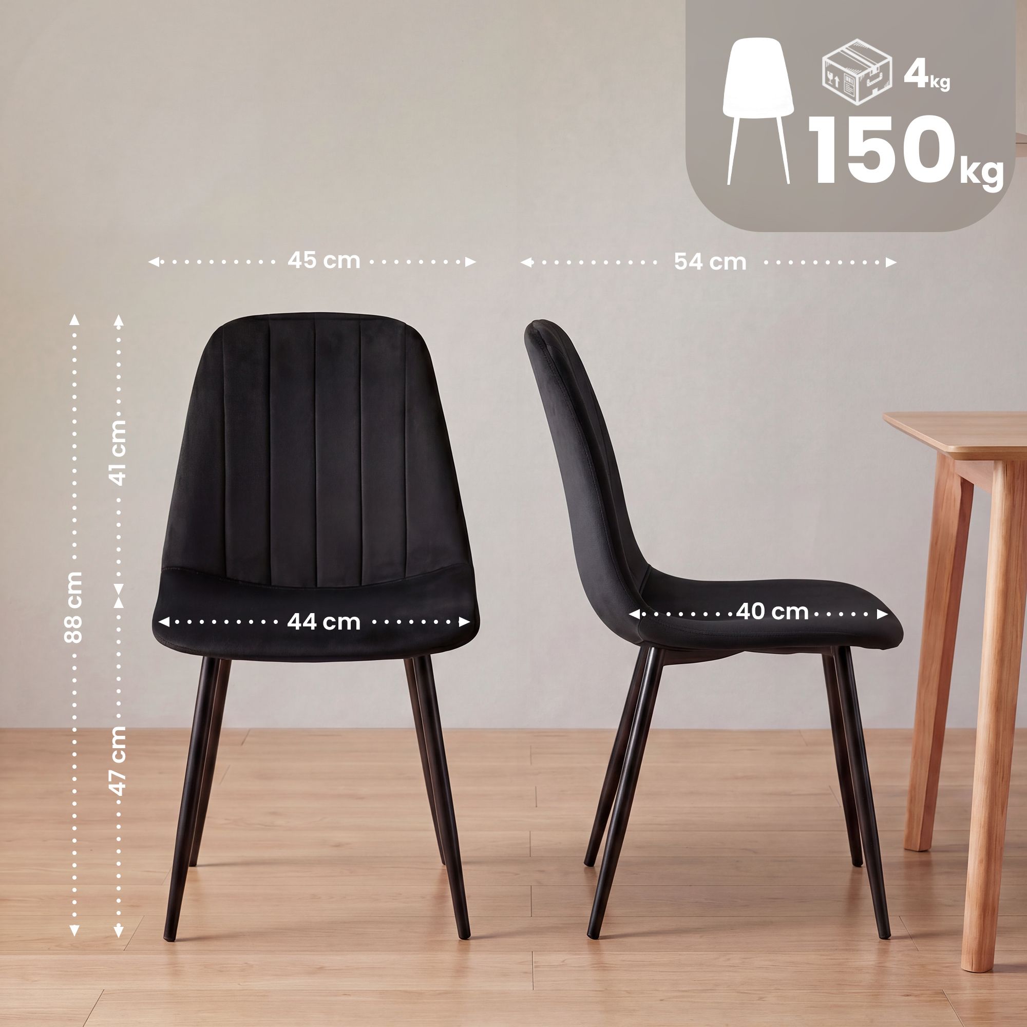 Lot de 4 chaises de salle a manger Baxter en velours