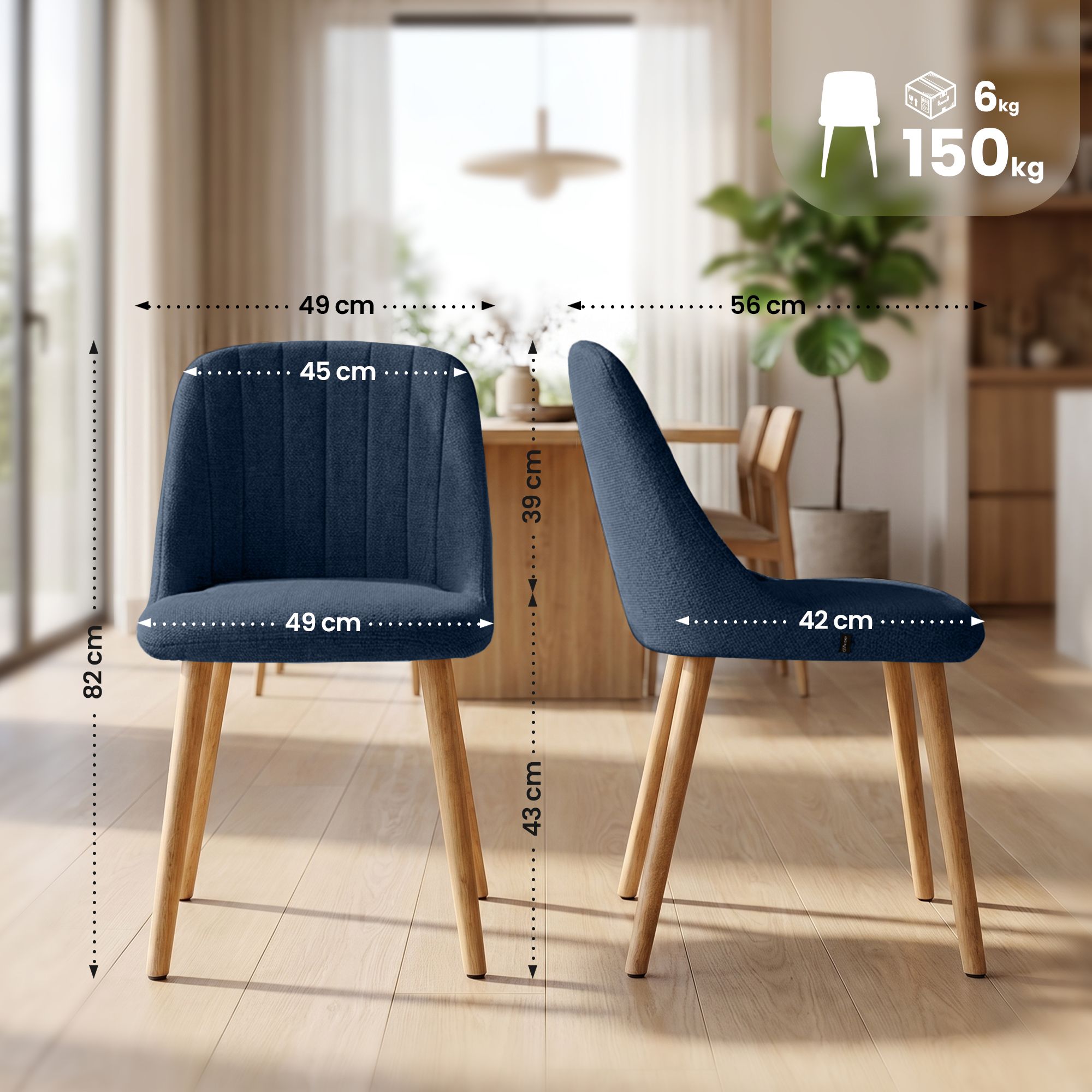 Chaise de salle a manger Arie en tissu