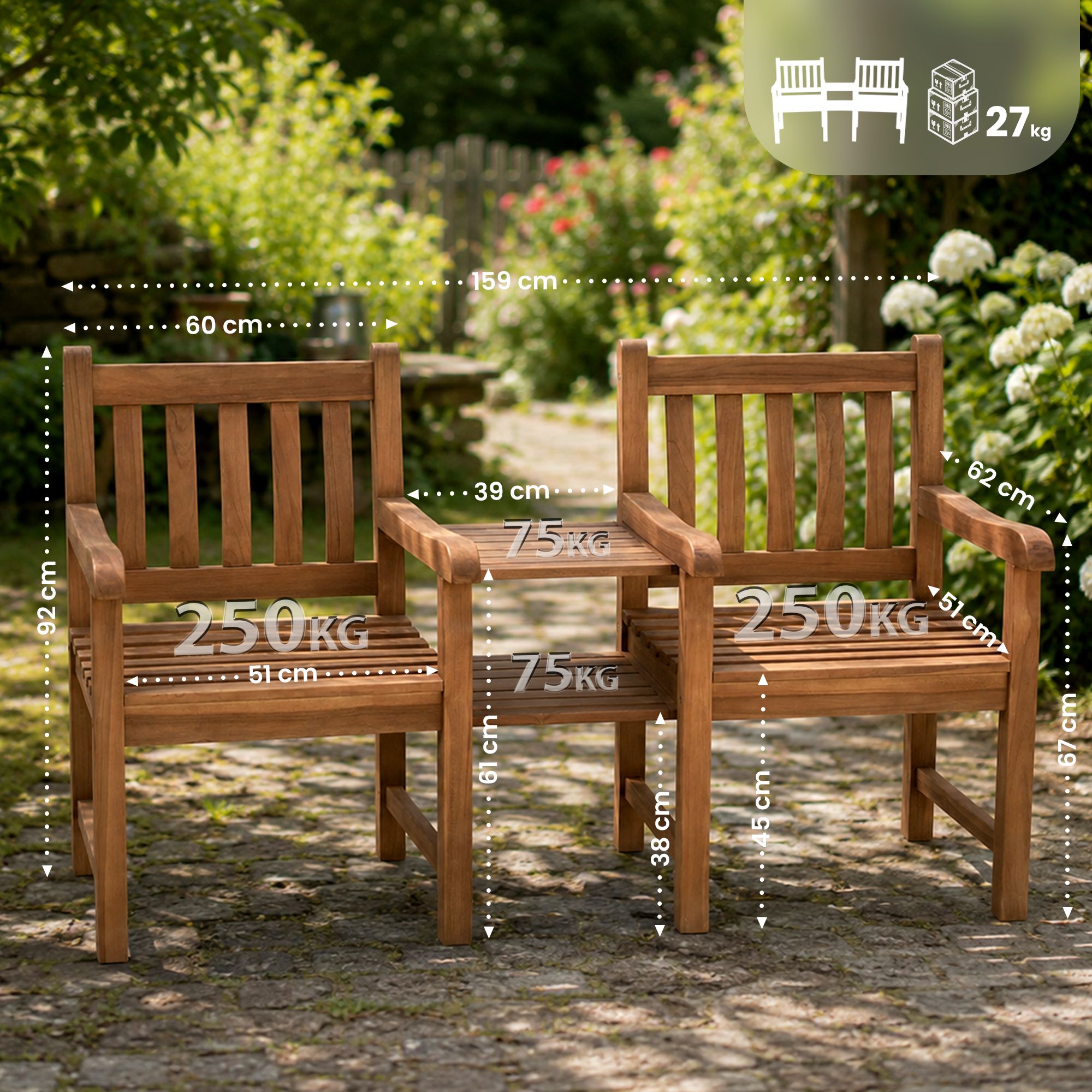 Banc en teck Briony avec table
