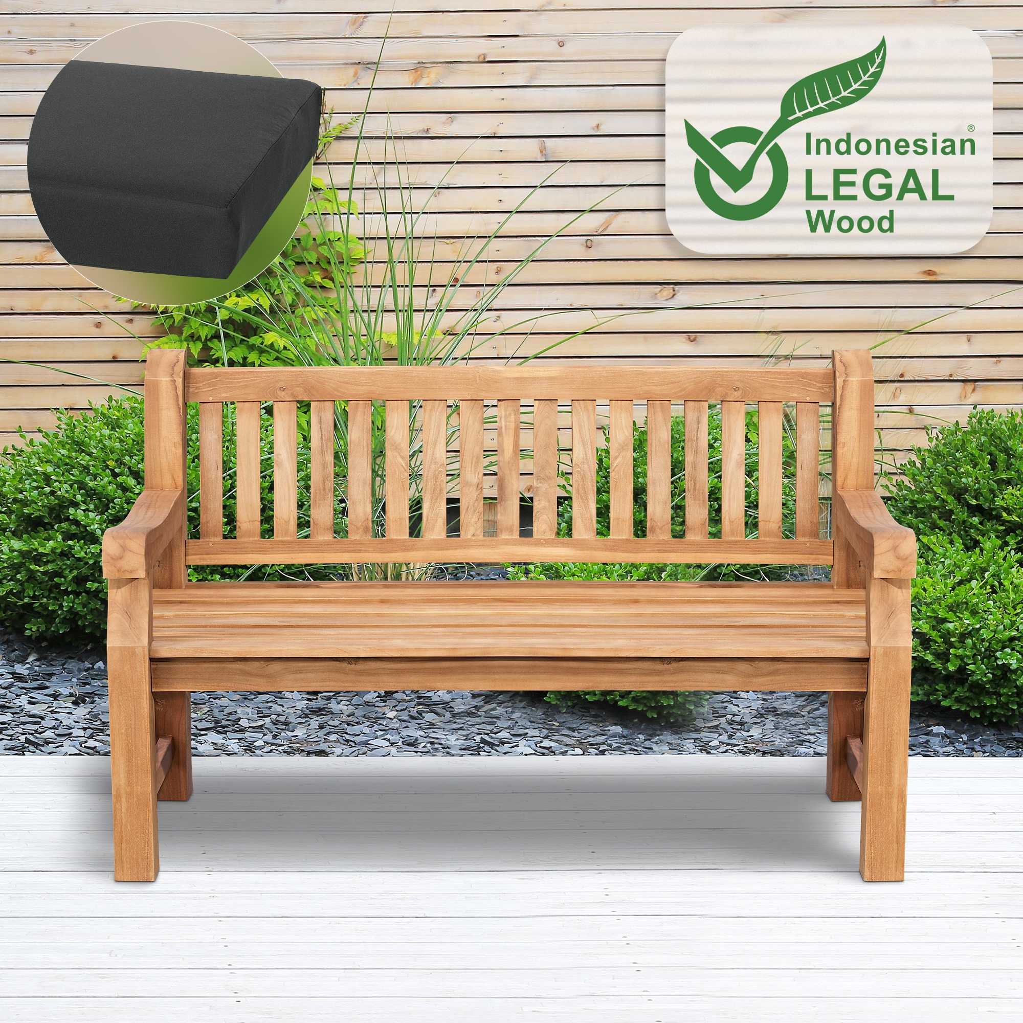 Banc de jardin en teck Daxon avec coussin d'assise