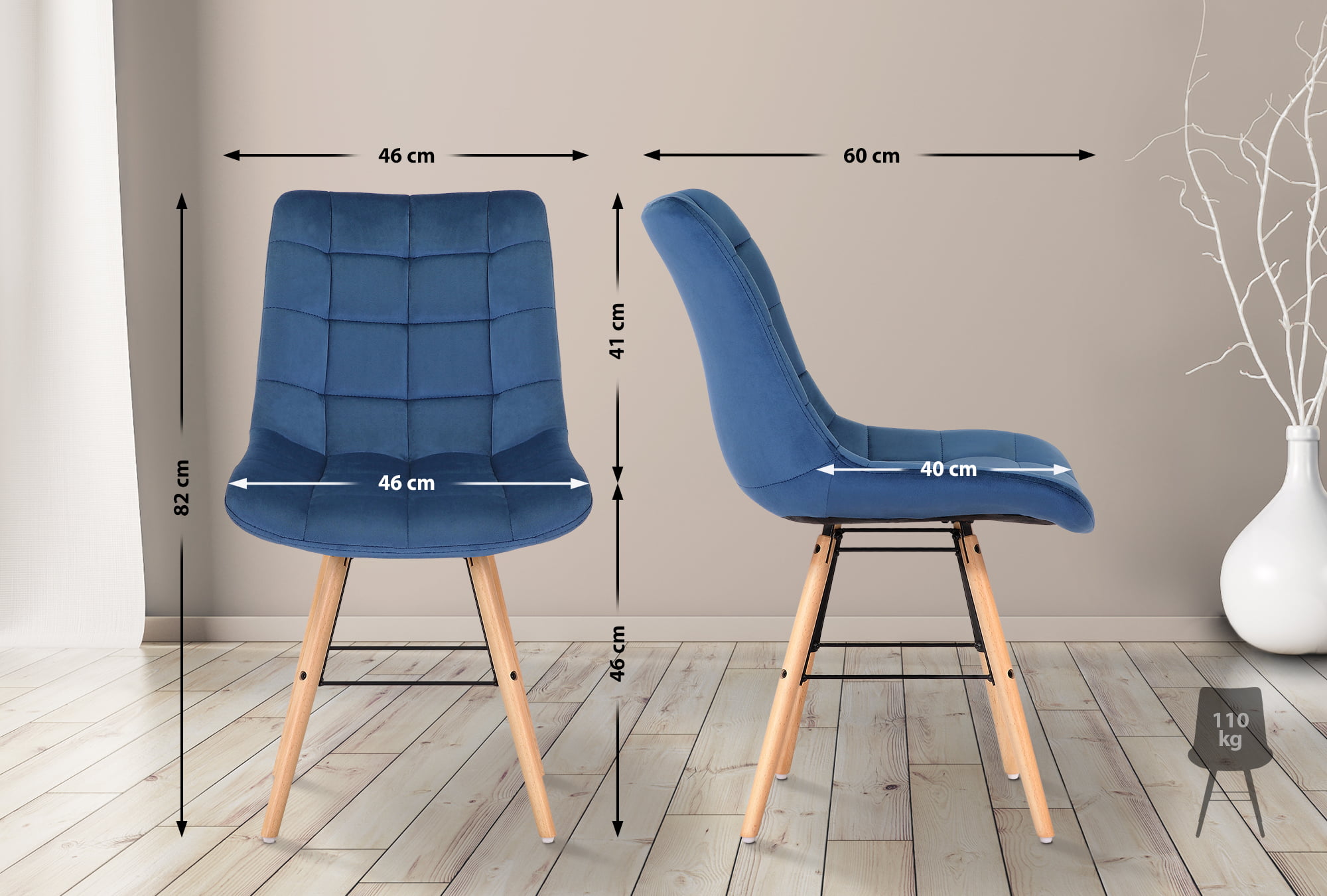 Chaise de salle à manger Leni en velours avec pieds en Bois