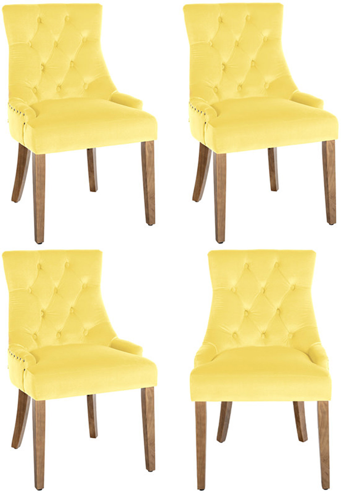 Lot de 4 Chaises de salle à manger Aberdeen en Velours Piètement en bois d'hévéa