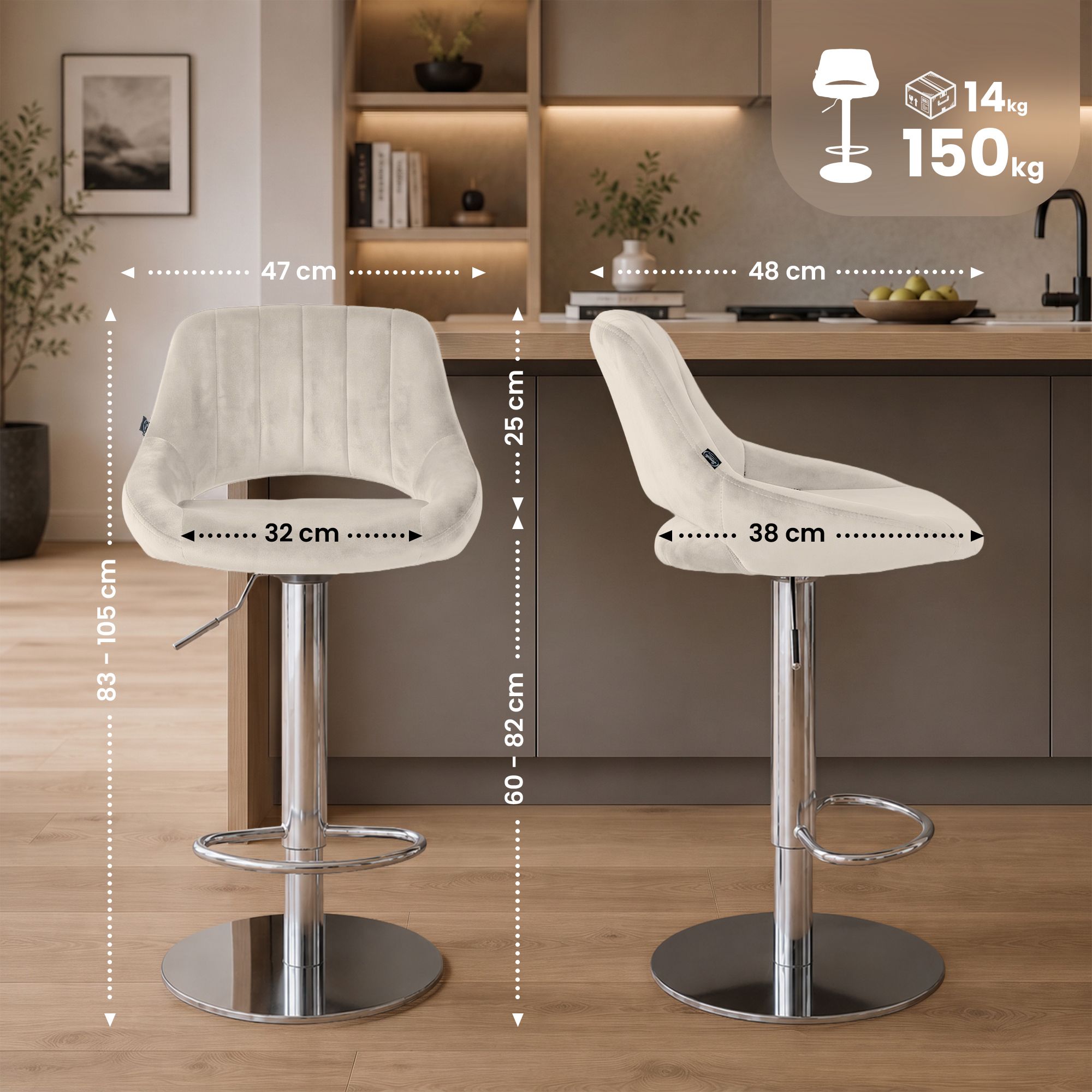 Tabouret de bar Milet avec structure stable chromée