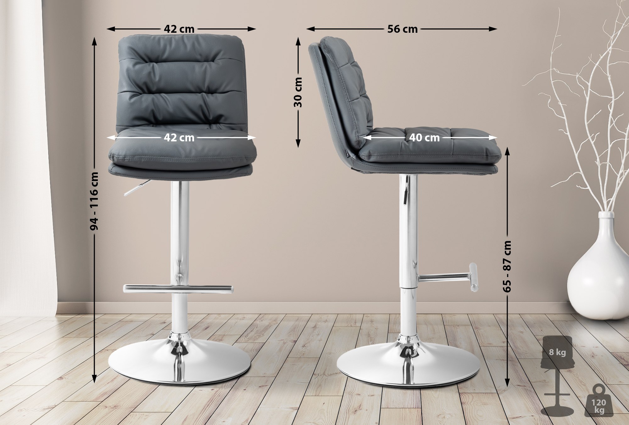 Lot de 2 tabourets de bar Damar en similicuir