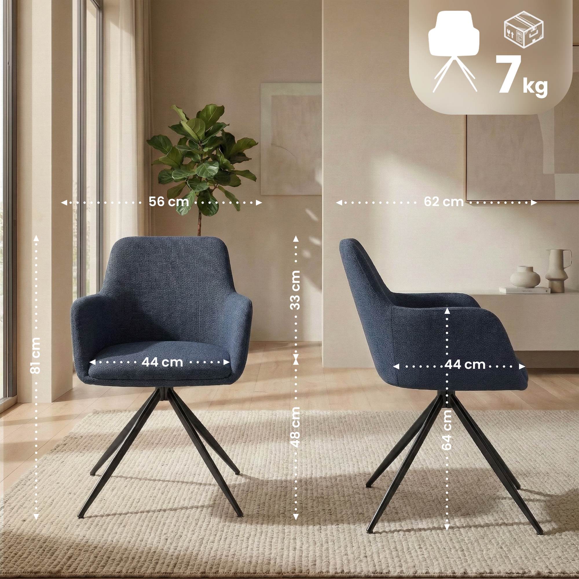 Lot de 2 chaises de salle a manger Olema en tissu