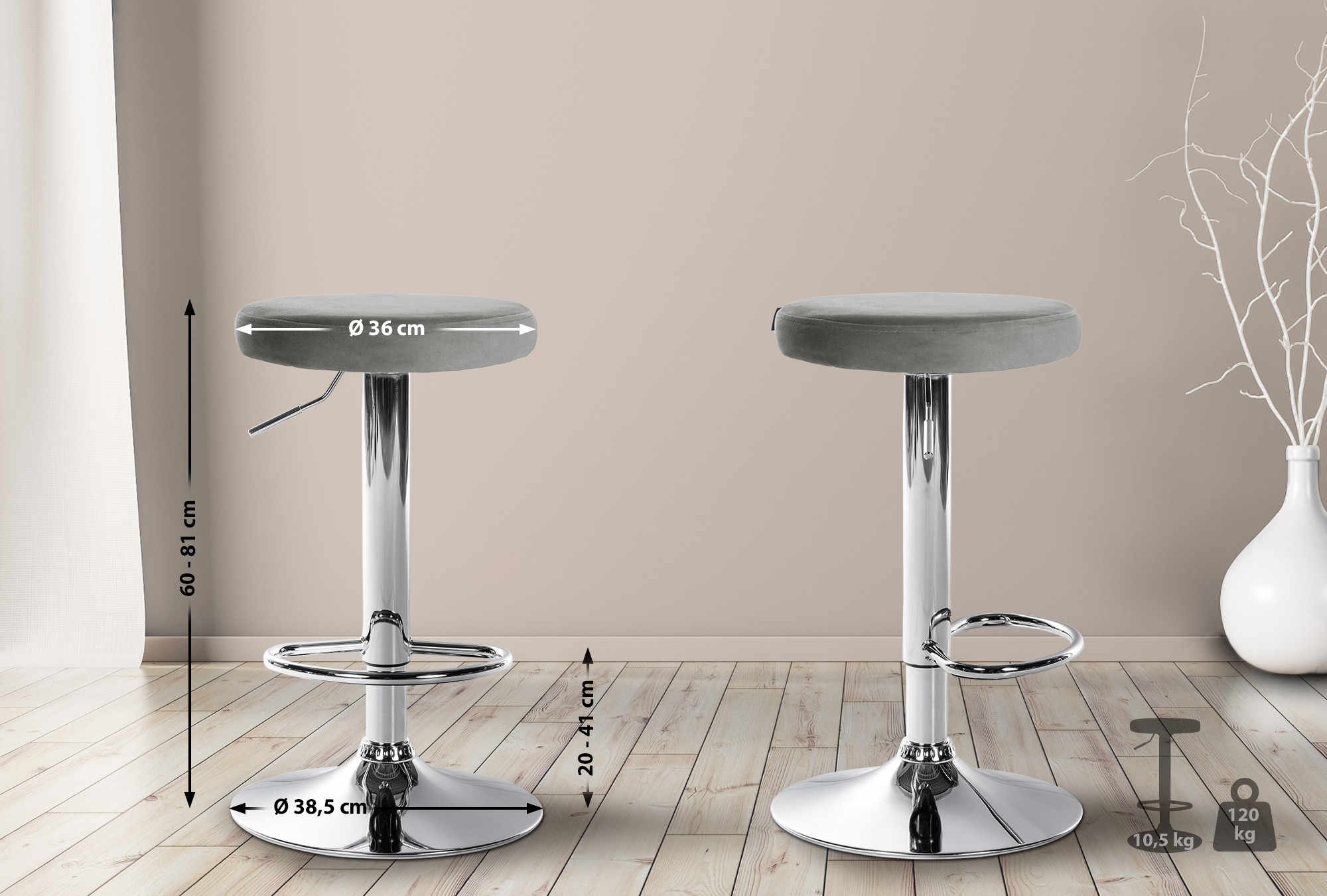 Lot de 2 tabourets de bar Ponte velours