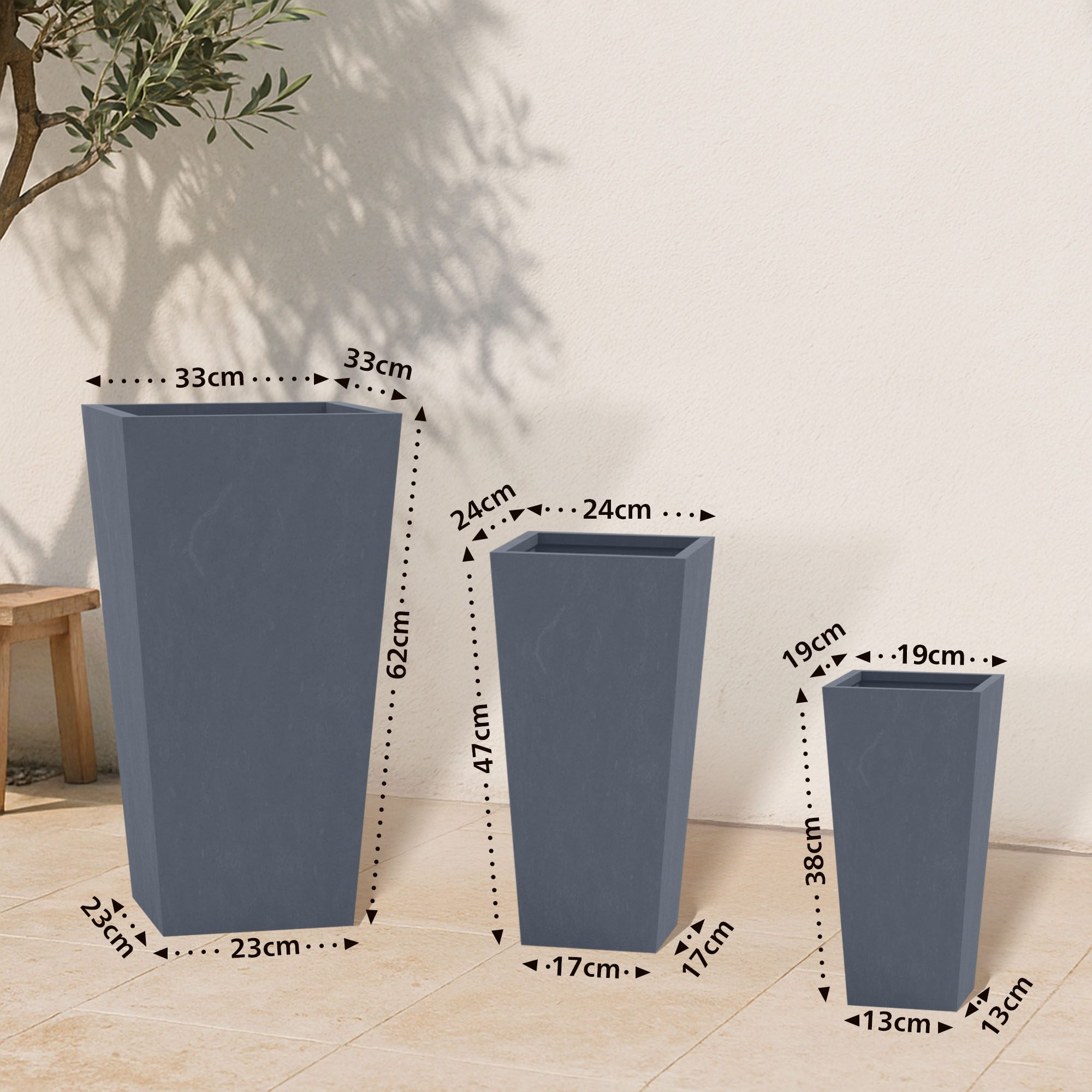 Set de 3 bacs à plantes carrés 2