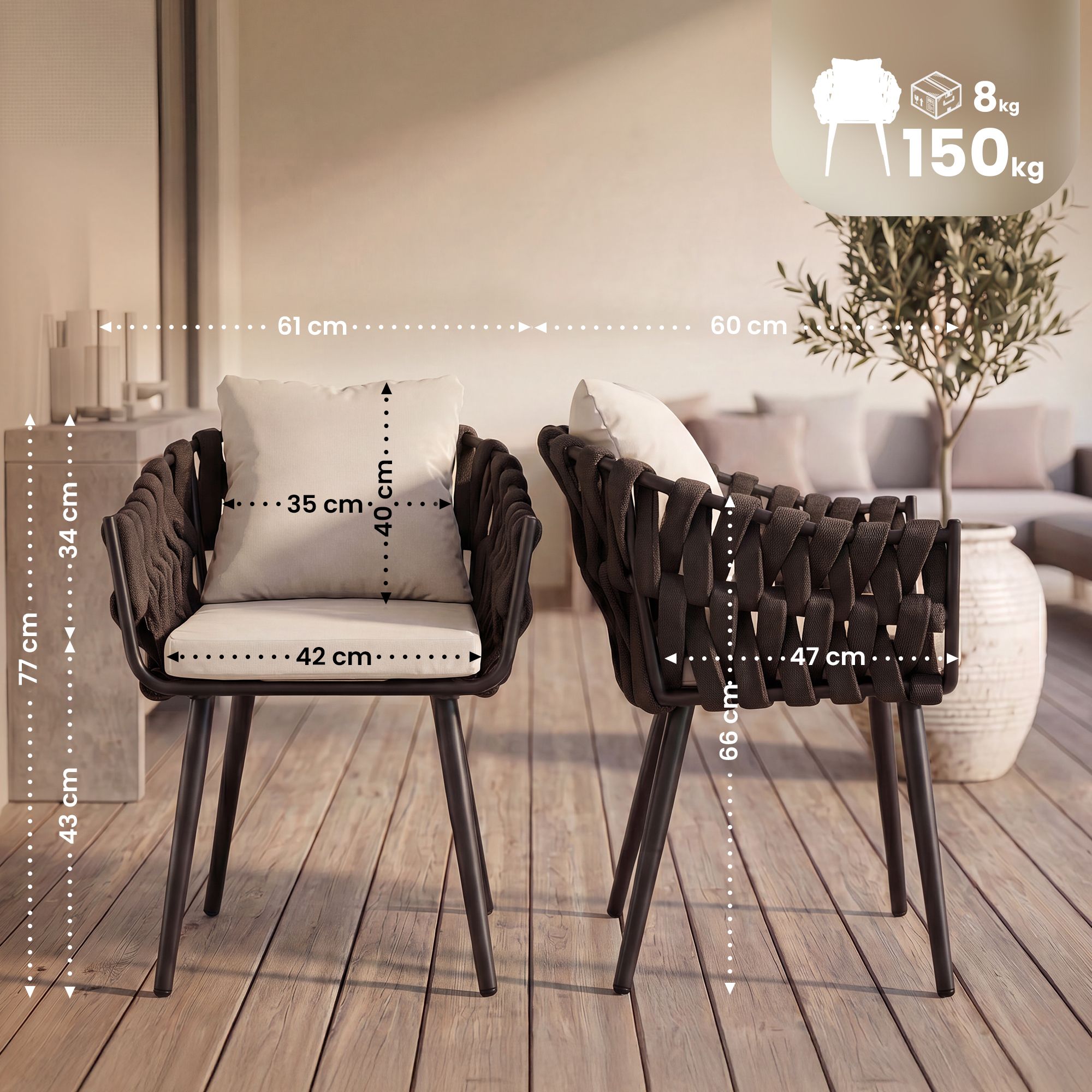 Fauteuil de jardin Naxos taupe avec coussin d'assise