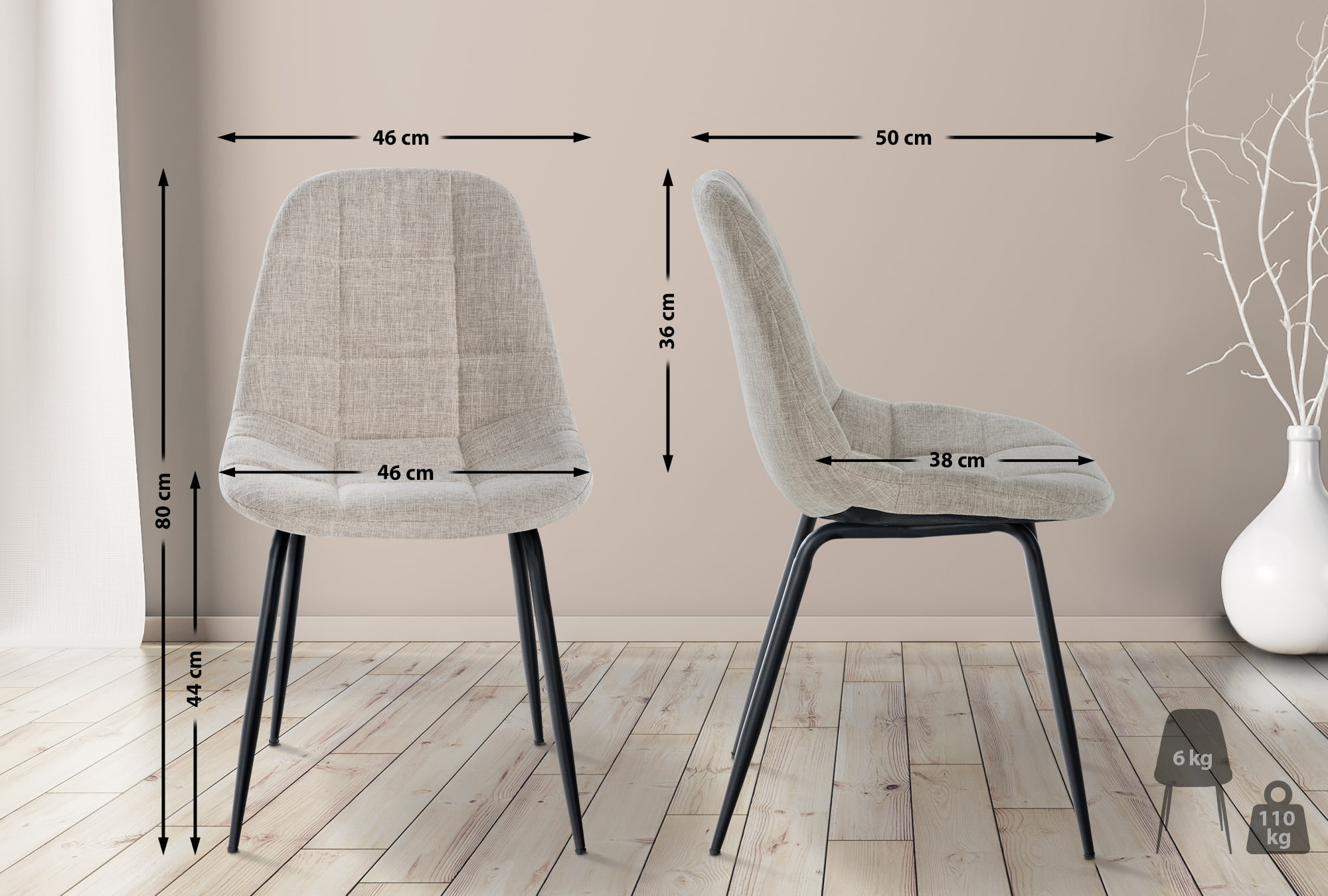 Chaise de salle à manger Tom avec Pieds en métal noir