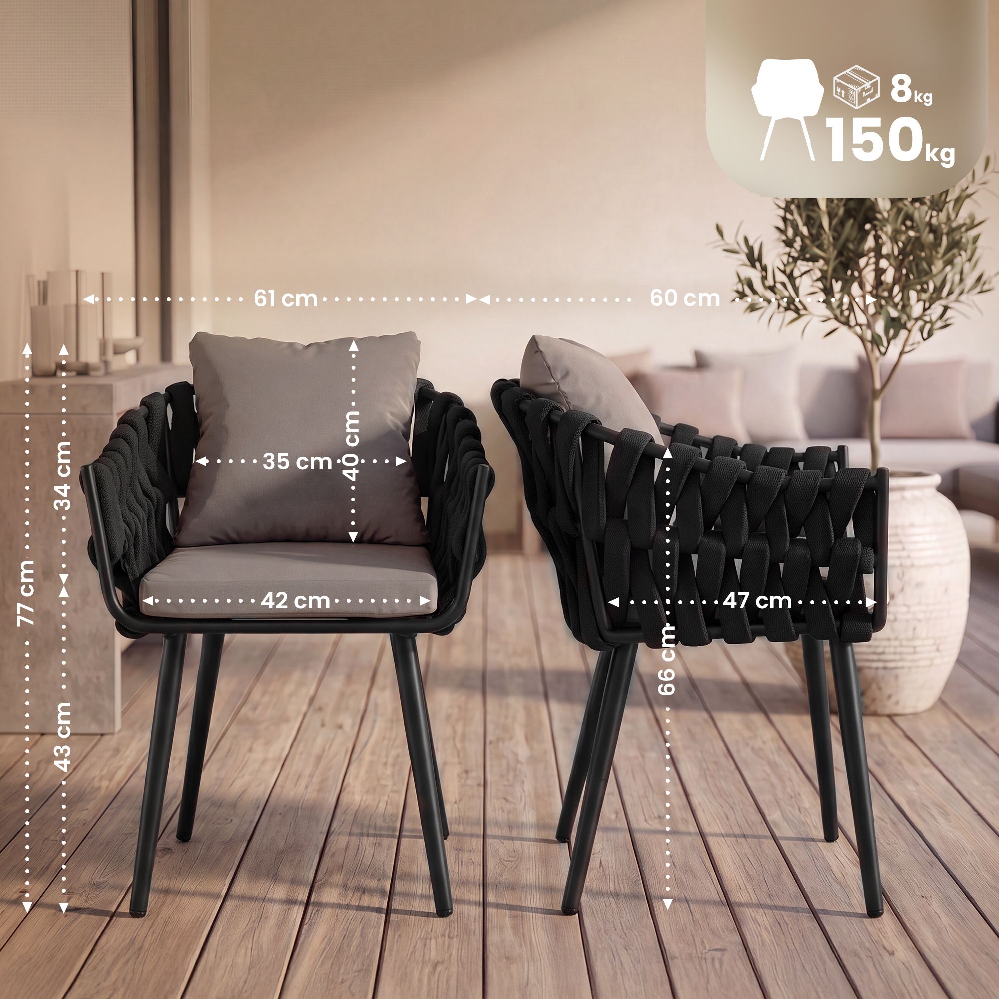 Fauteuil de jardin Naxos anthracite avec coussin d assise