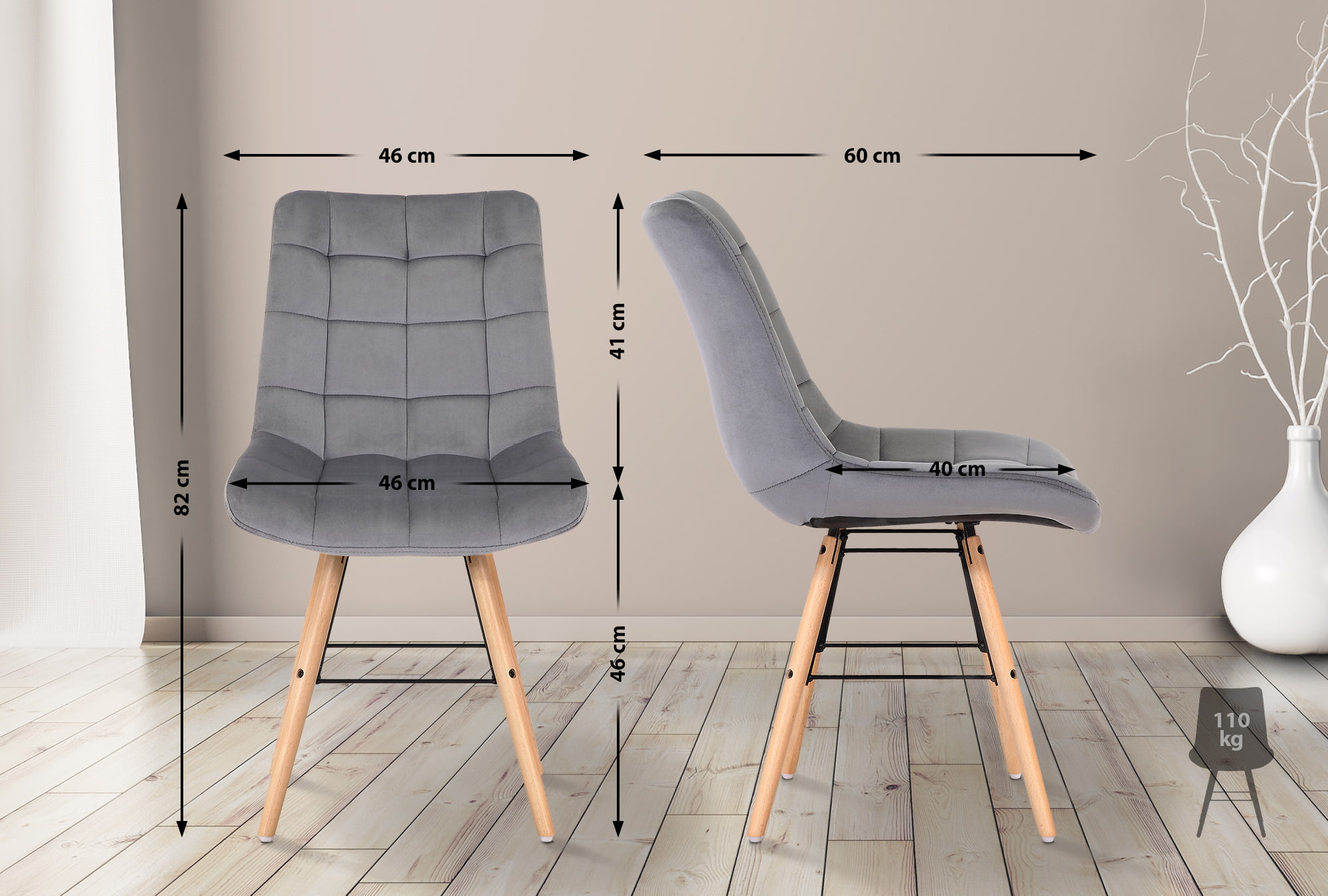 Lot de 2 chaises de salle à manger Leni velours