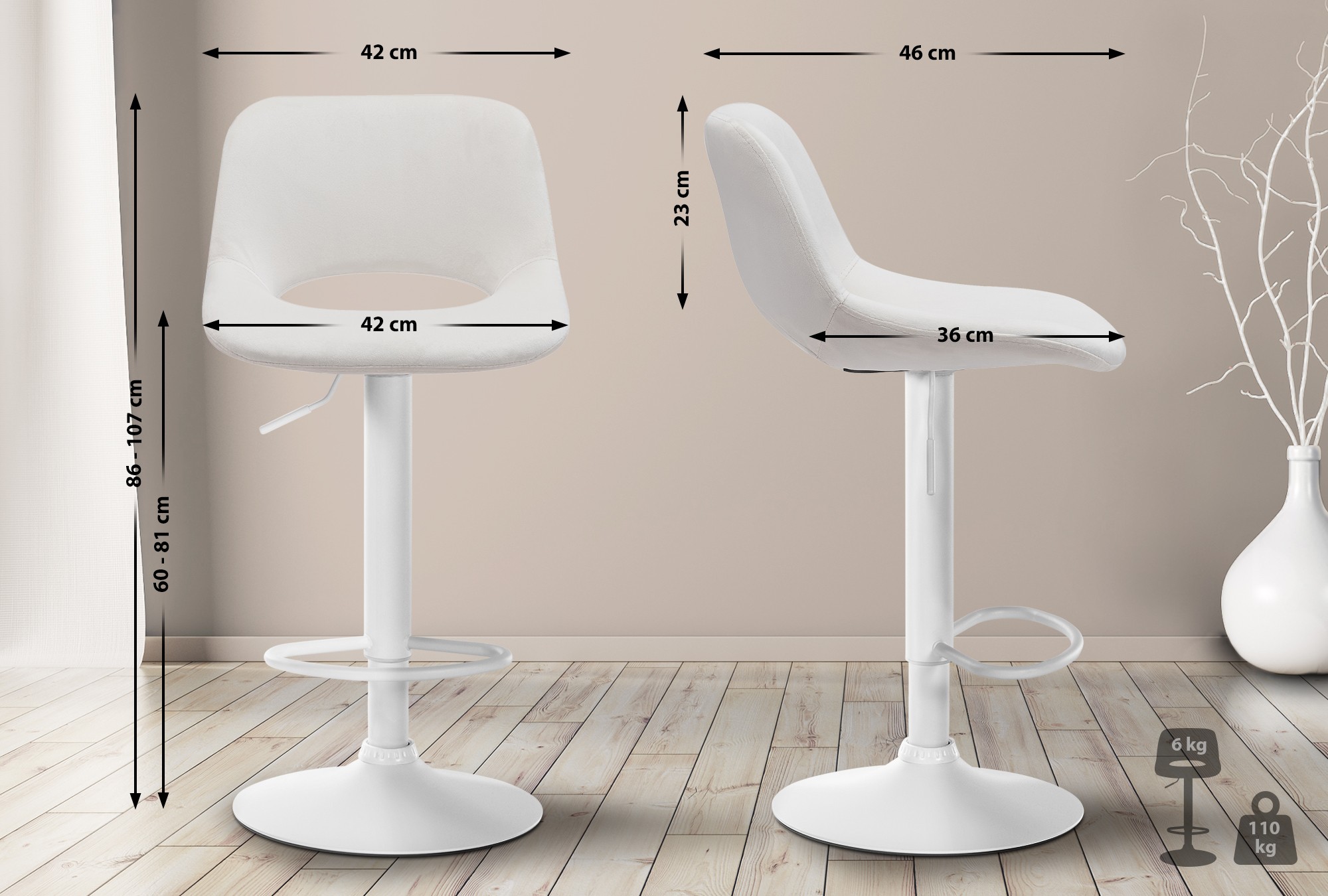 Lot de 2 tabourets de bar Camden velours