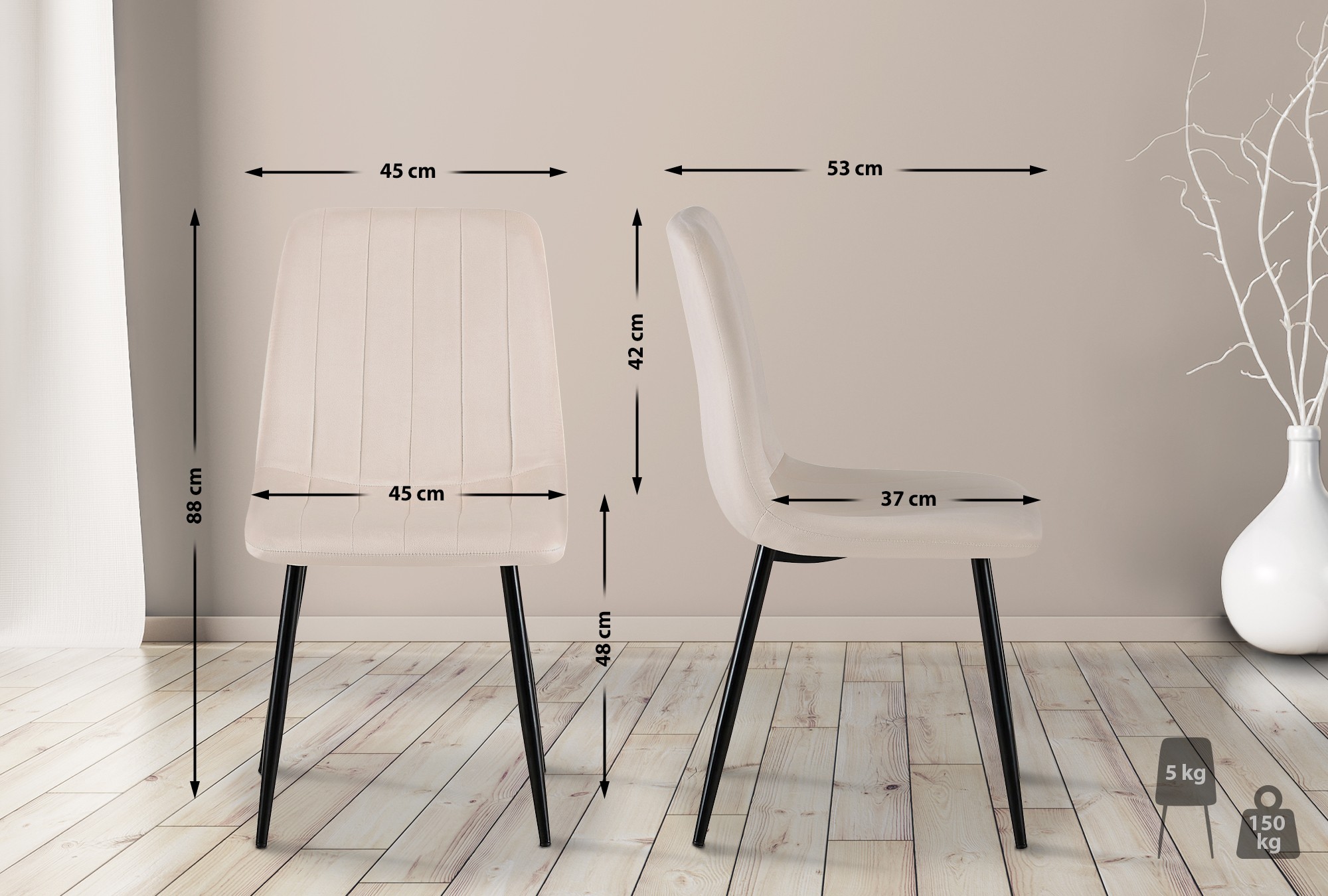 Lot de 4 Chaises de salle à manger Dijon avec Piètement en métal noir