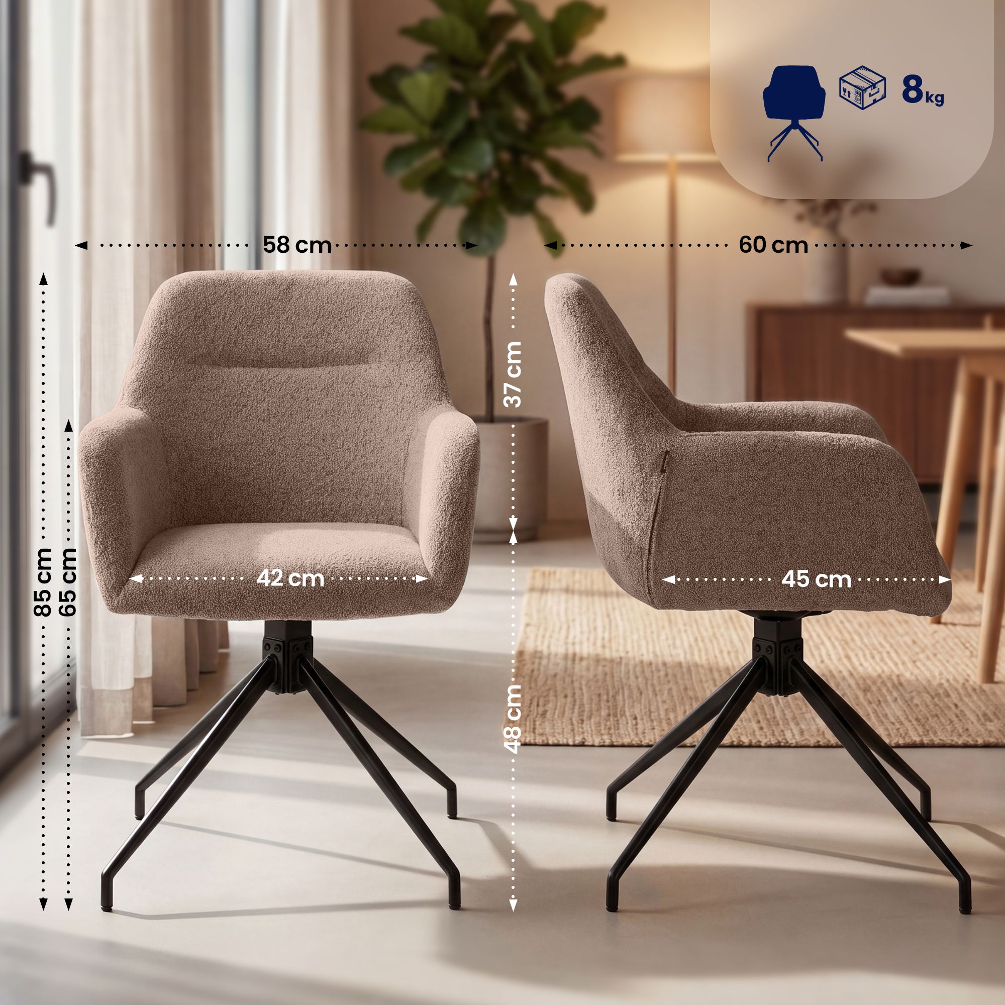 Chaise de salle a manger Merlinda en tissu teddy