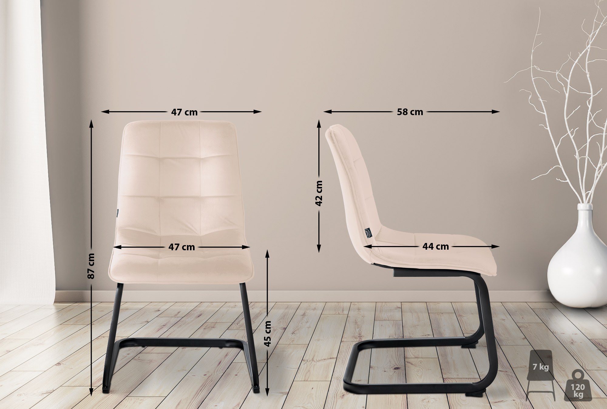 Lot de 2 chaises de salle à manger Vermont velours