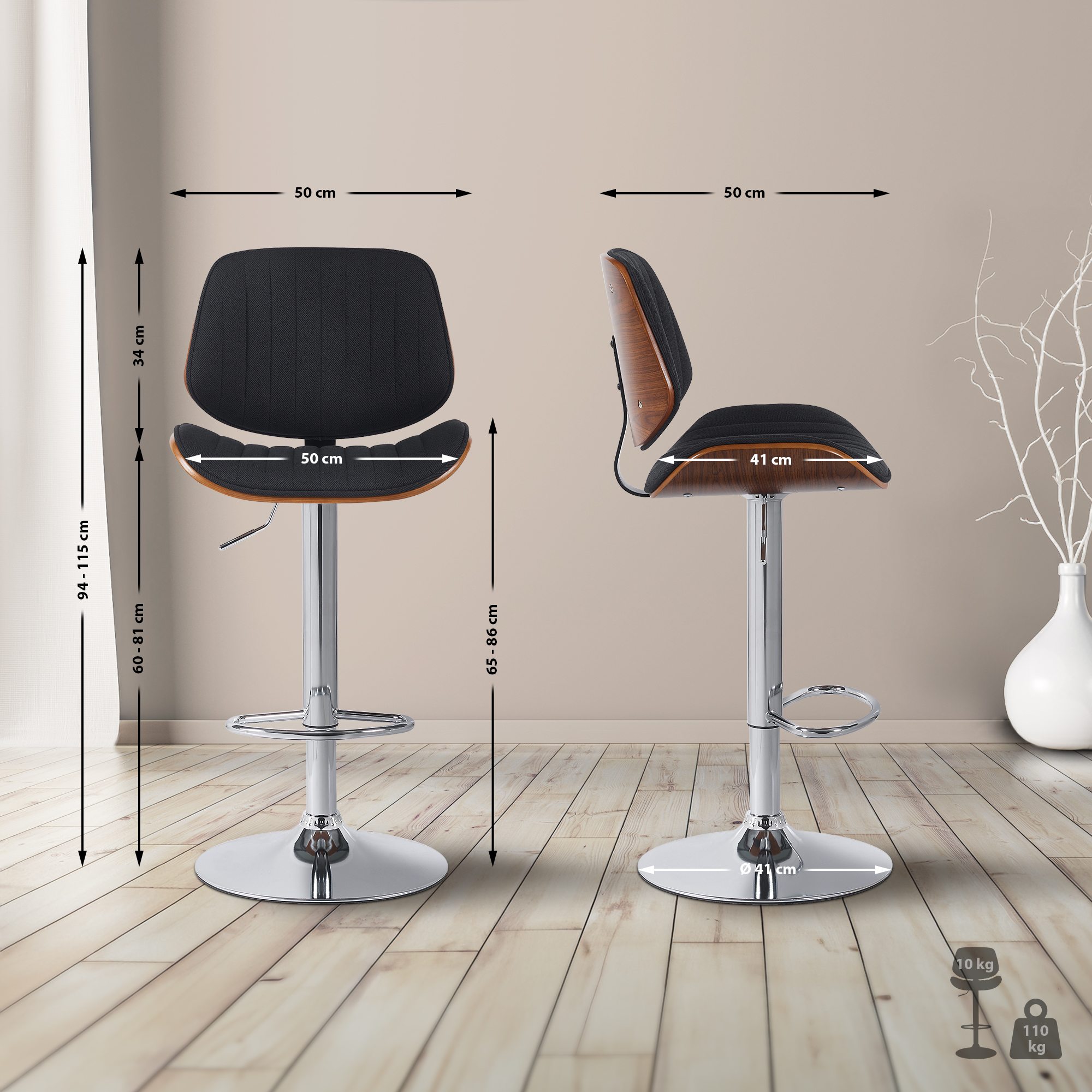 Lot de 2 tabourets de bar Clawson tissu