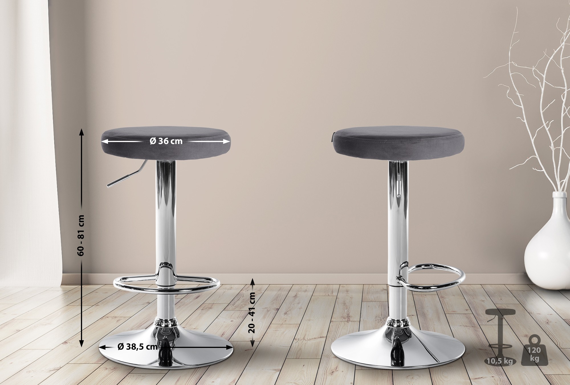 Lot de 2 tabourets de bar Ponte velours