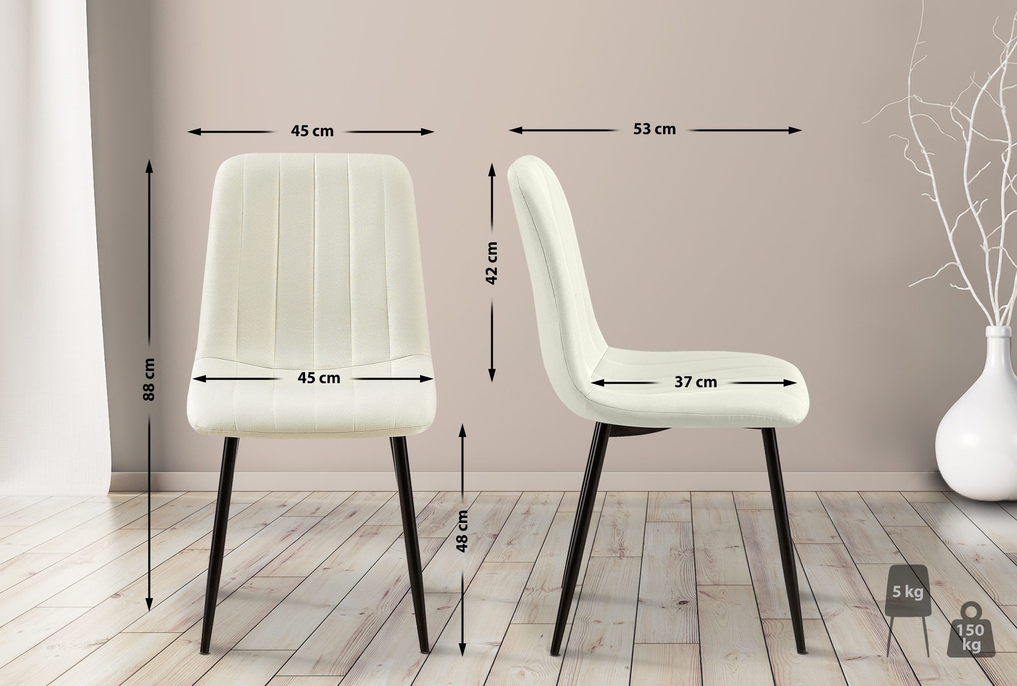 Lot de 4 Chaises de salle à manger Dijon avec Piètement en métal noir