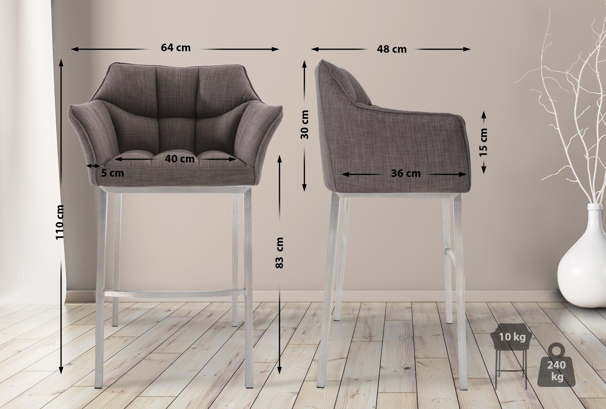 Tabouret de bar Damaso en tissu avec cadre à quatre pieds