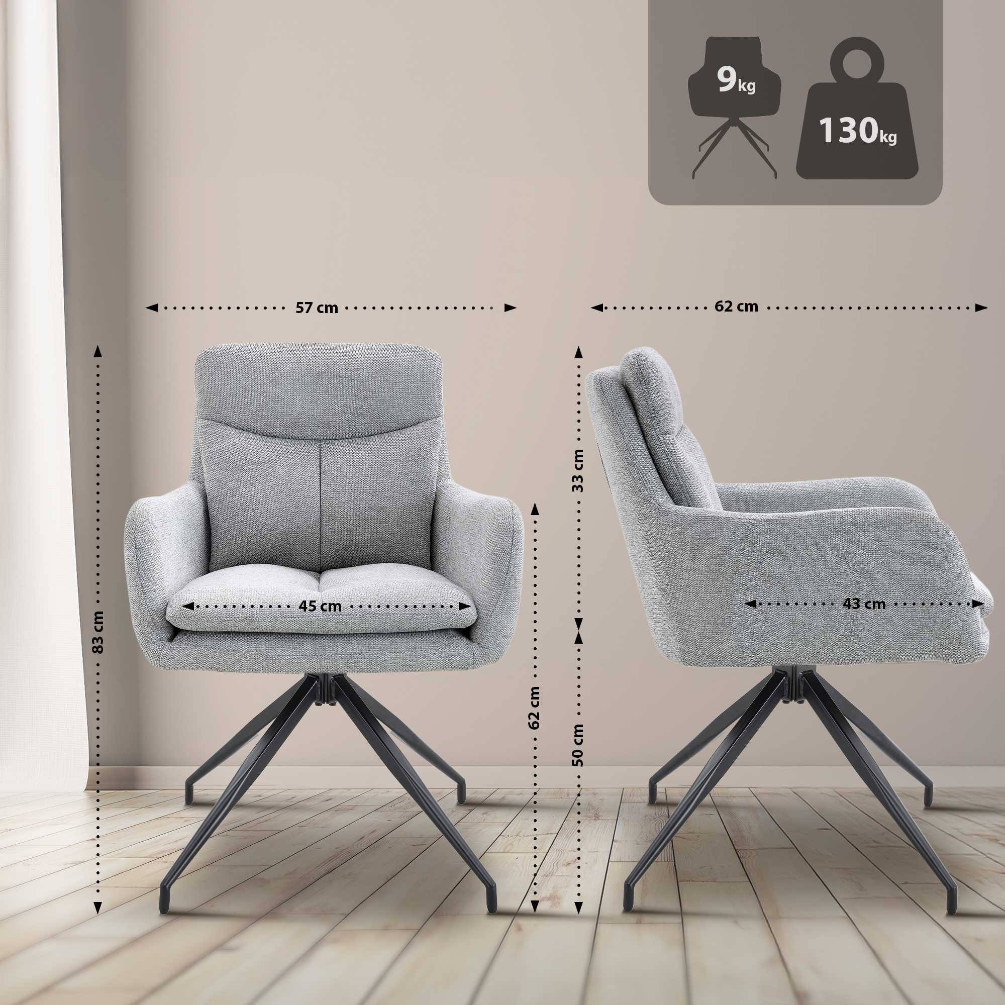 Lot de 2 chaises de salle à manger Somers tissu