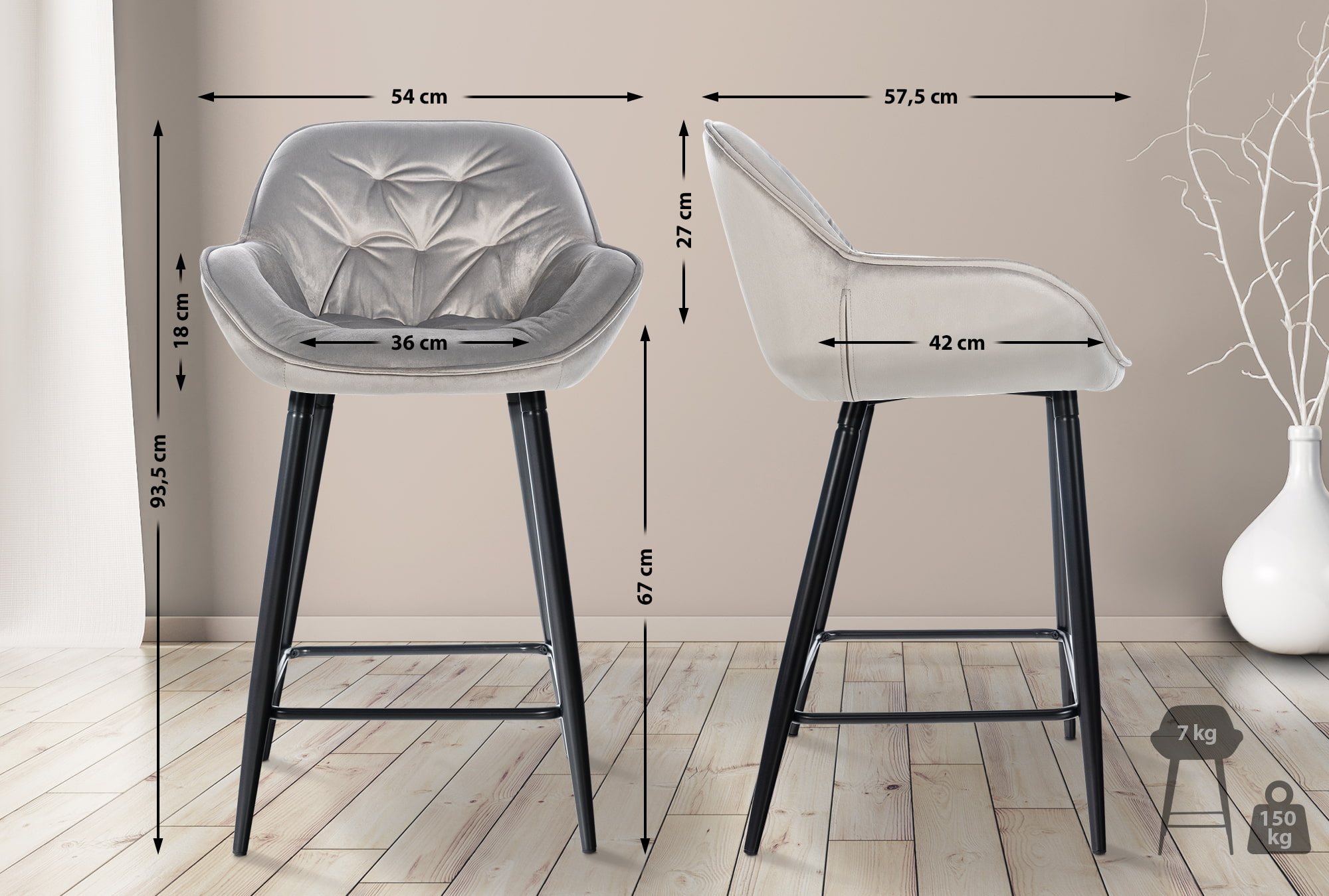 Lot de 2 Tabourets de bar Gibson avec Pieds en Métal