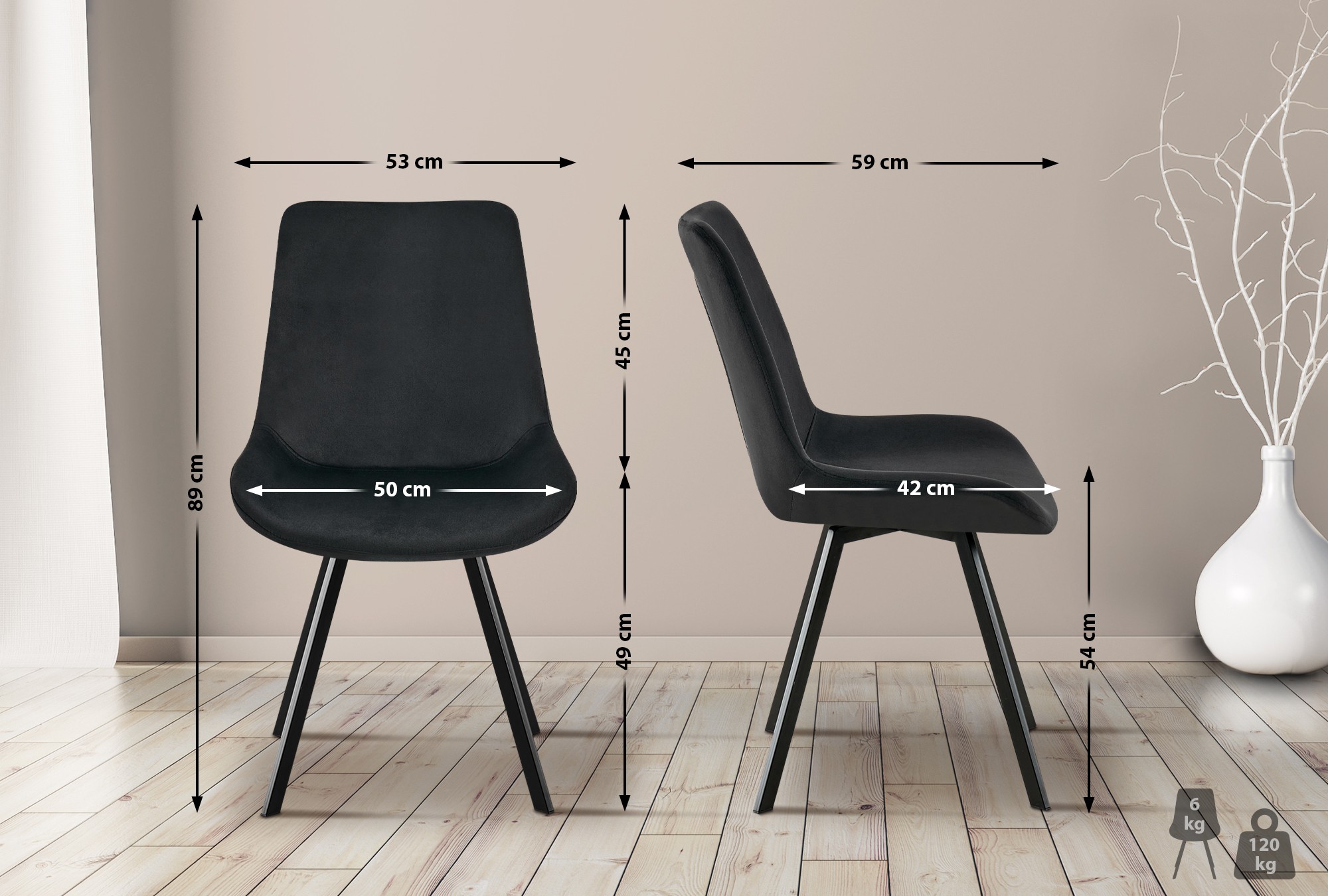 Lot de 2 chaises de salle à manger Lewes velours