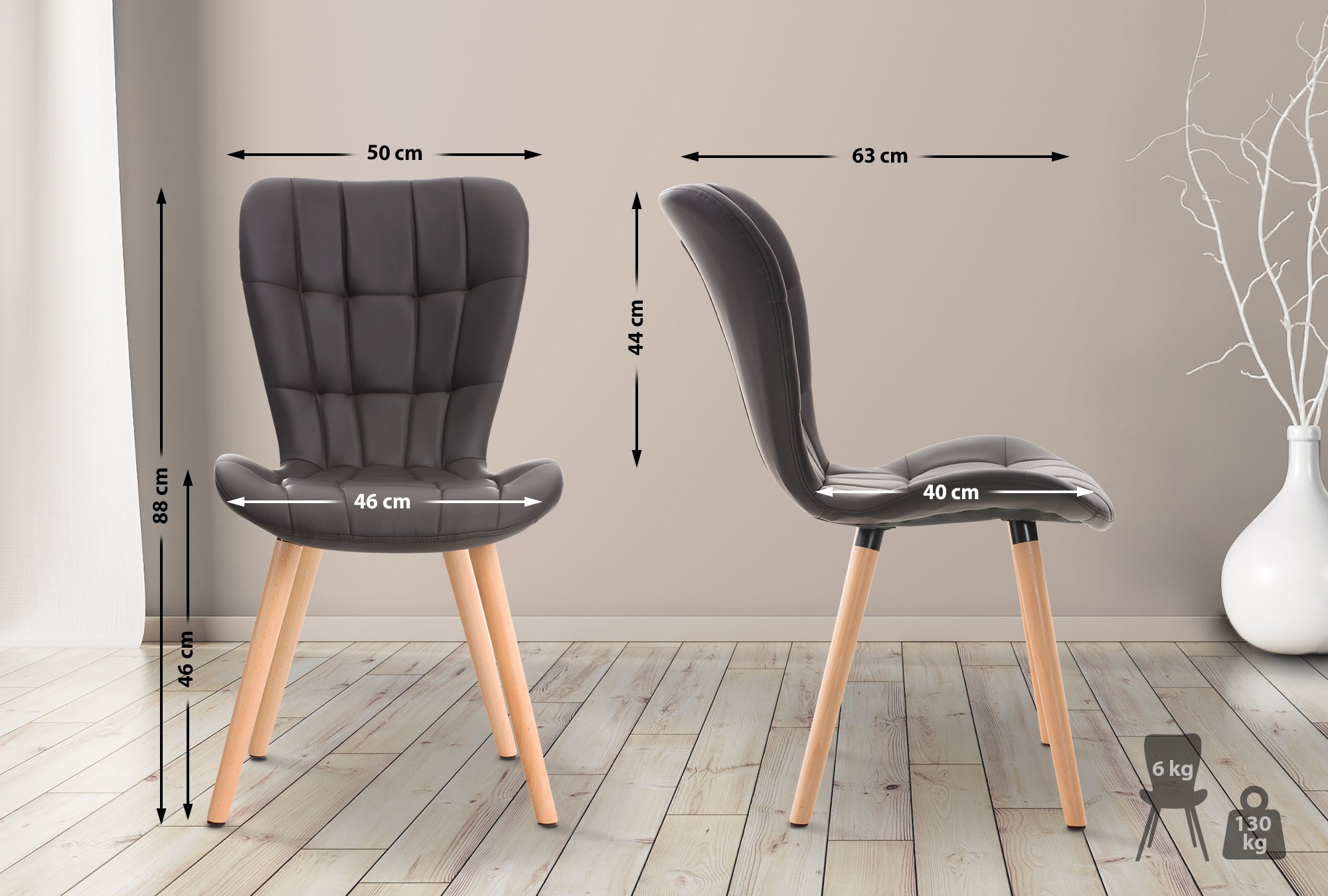 Chaise de salle à manger Elda en similicuir
