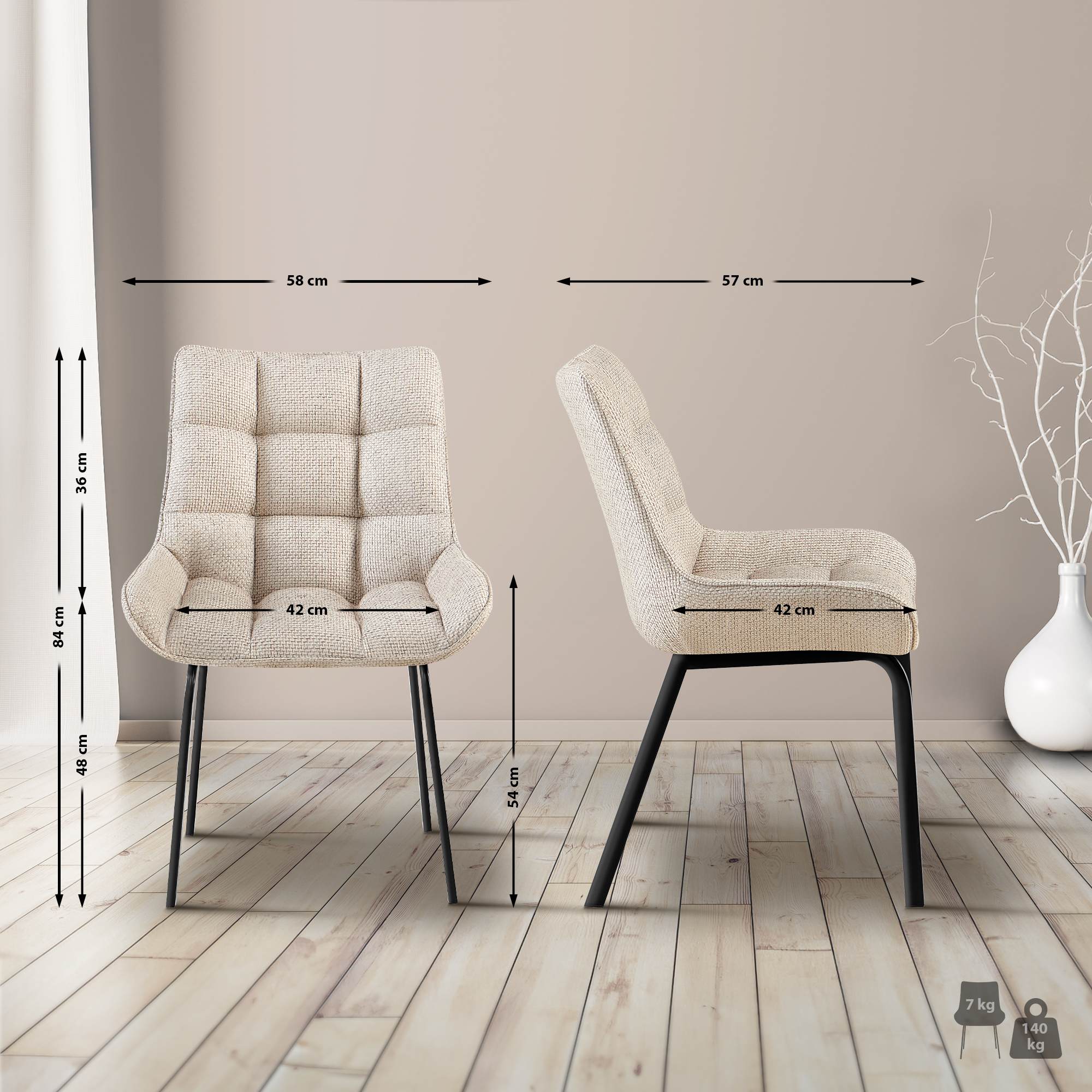 4 x Chaise Saranda en Tissu avec matellassage élégant