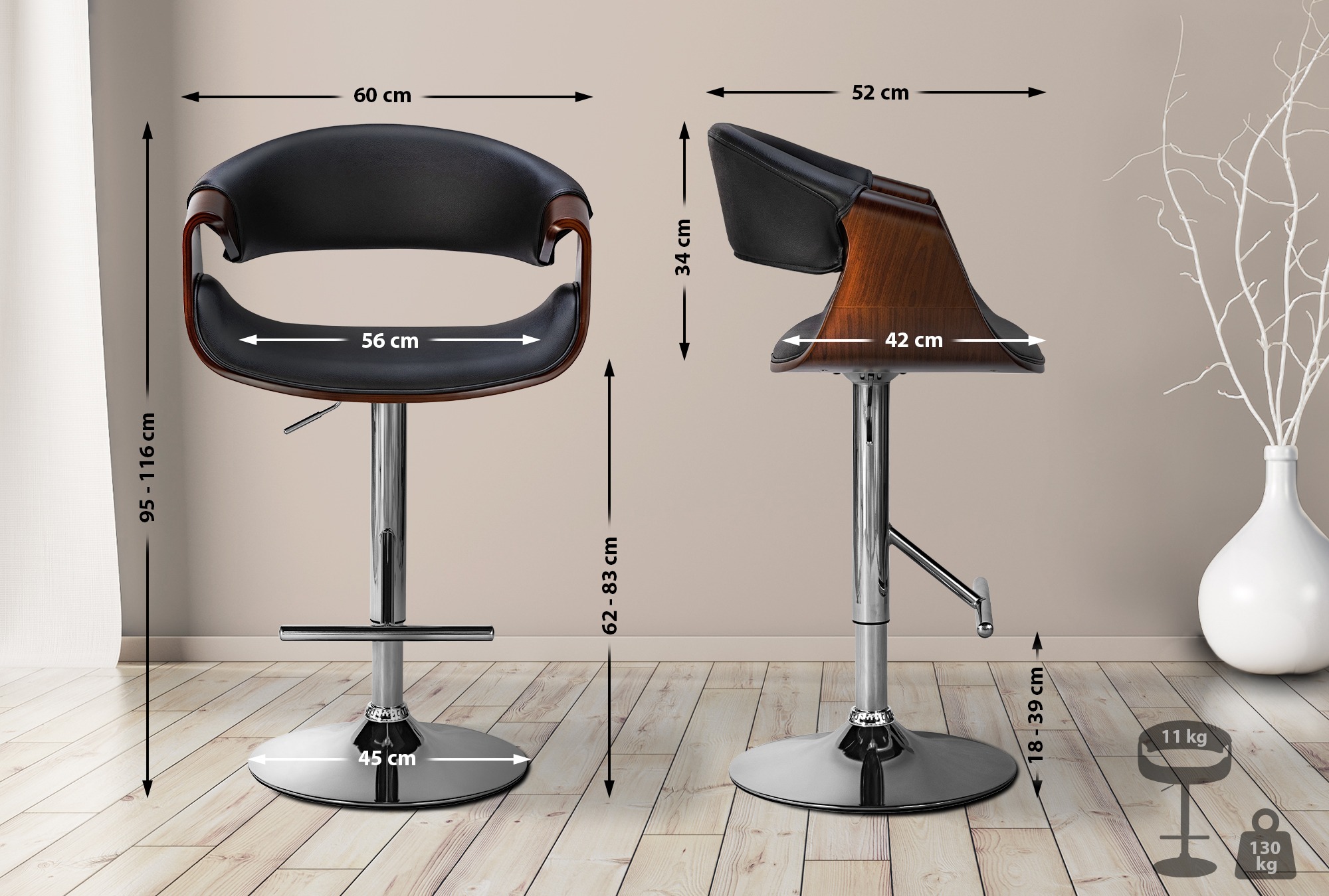 Lot de 2 tabourets de bar Foley en similicuir
