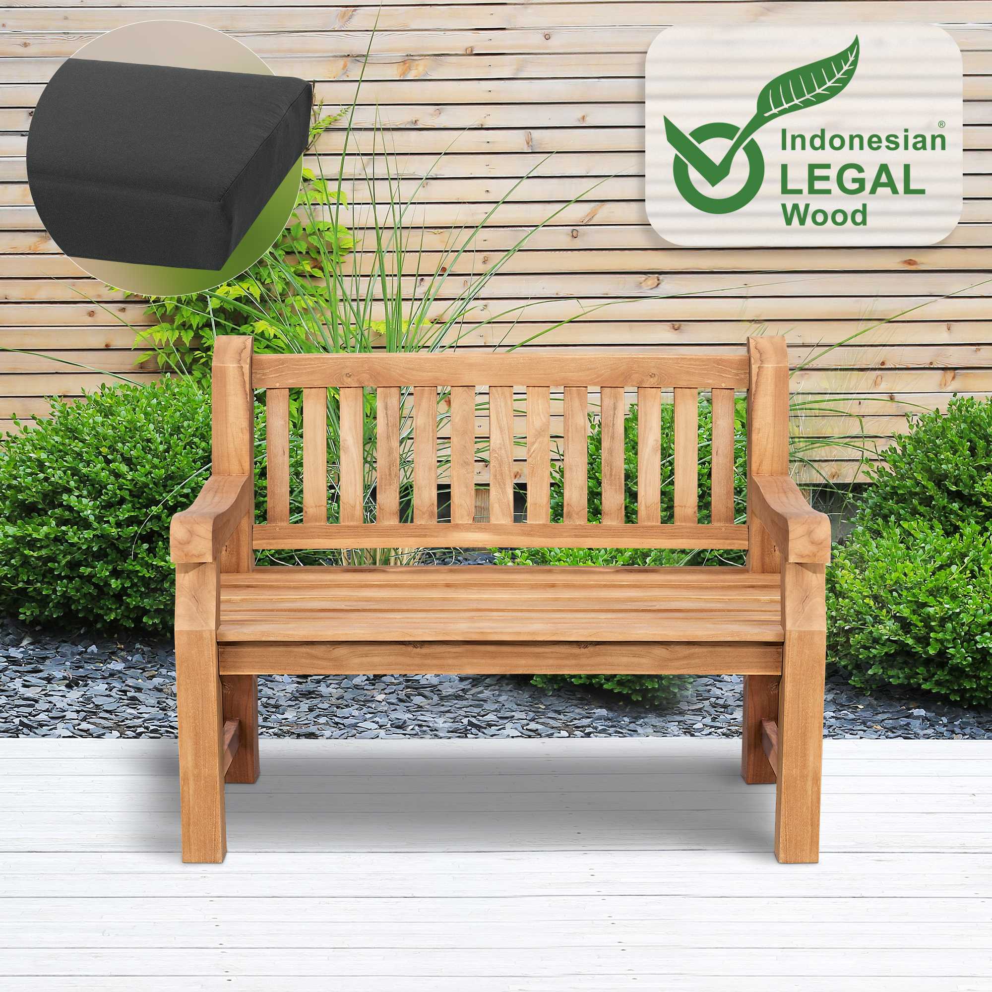 Banc de jardin en teck Daxon avec coussin d'assise