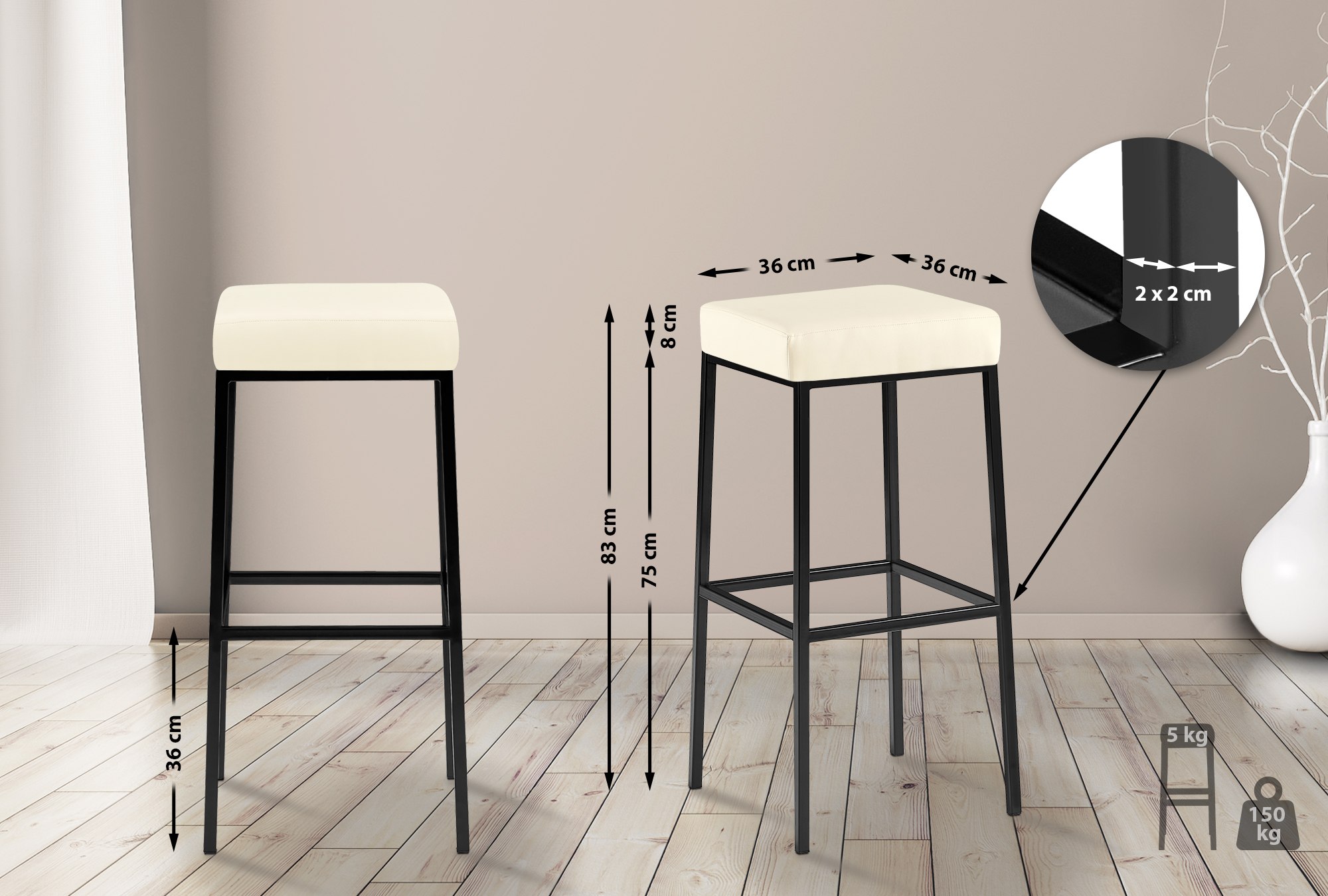 Lot de 2 tabourets de bar Montréal en similicuir
