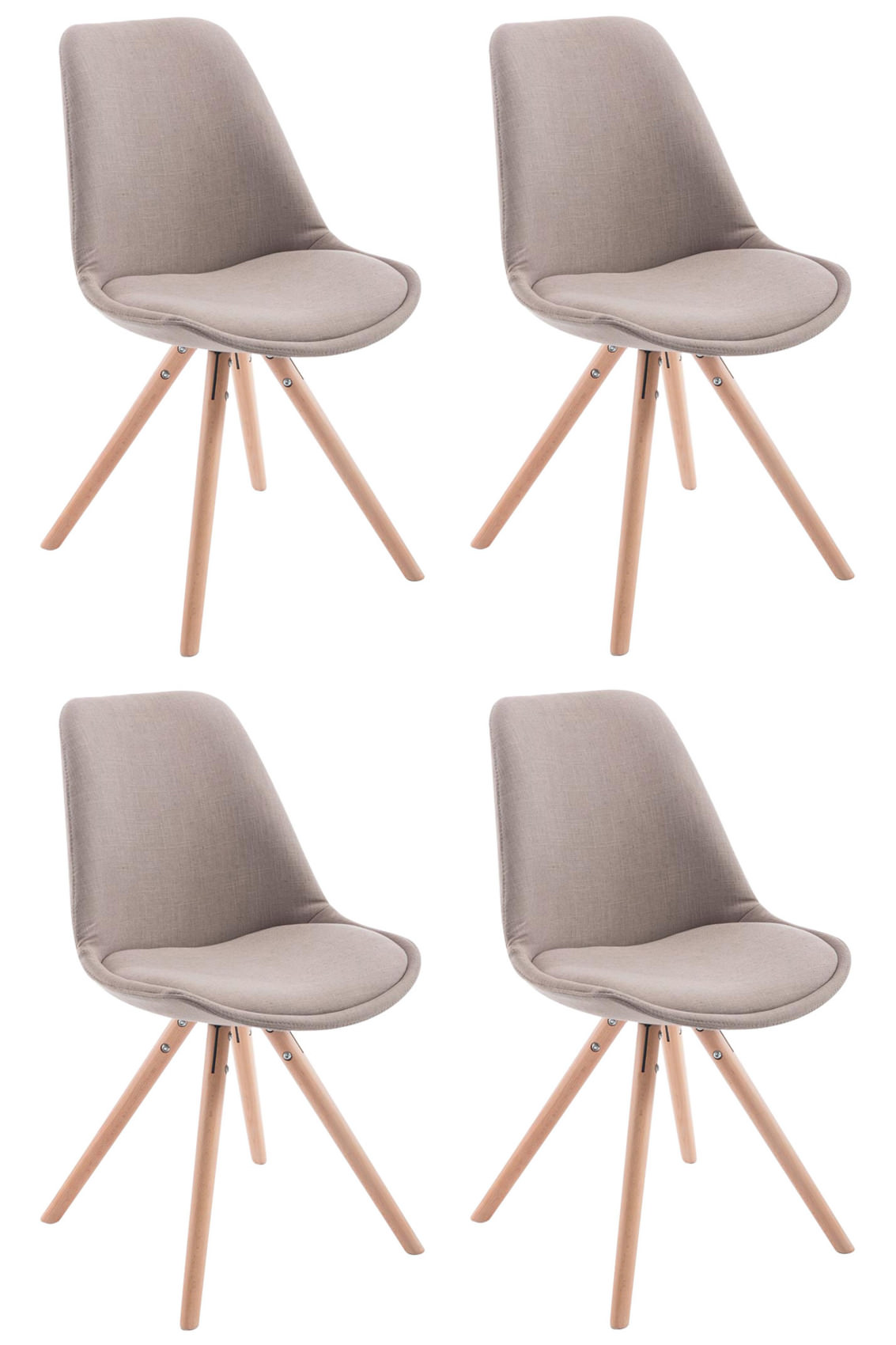 Lot de 4 Chaises de salle à manger Toulouse Tissu Pieds ronds bois
