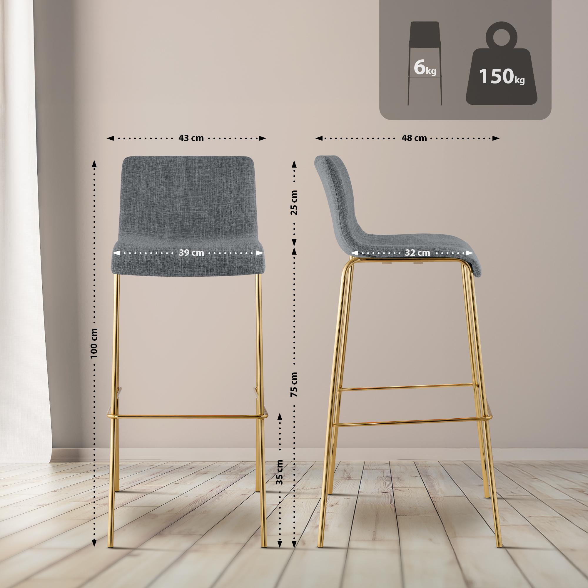 Tabouret de bar Hover tissu cadre à quatre pieds doré
