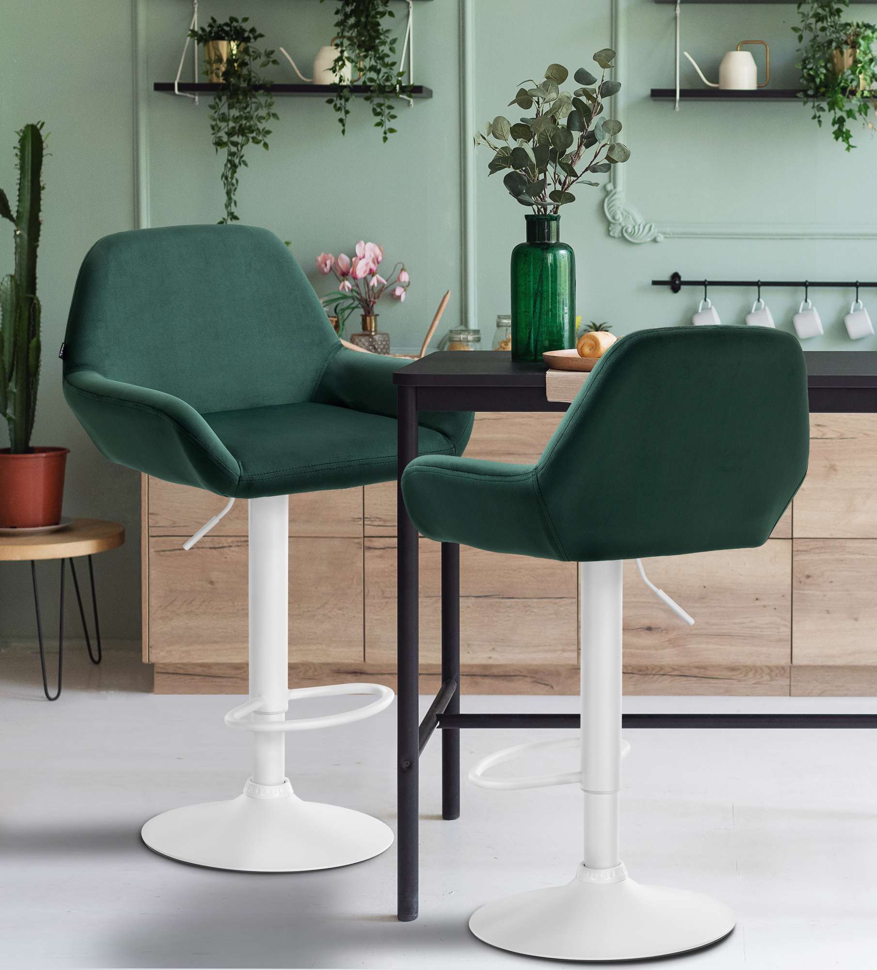 Tabouret de bar Braga Velours avec pied en métal réglable et pivotant