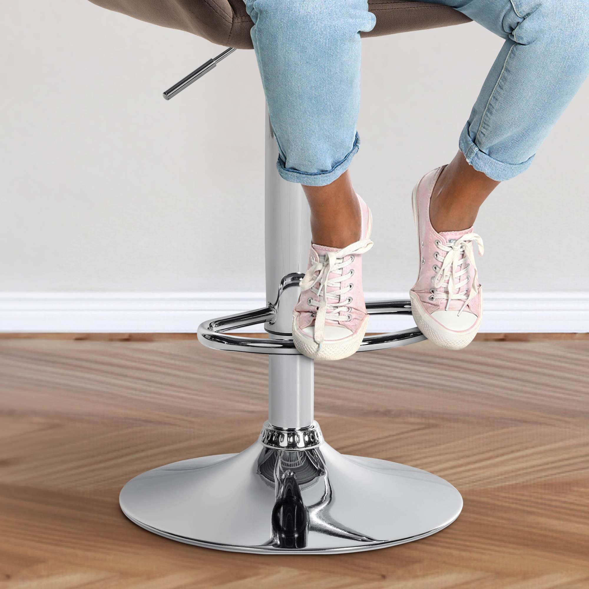 Tabouret de bar Braga Velours avec pied en métal réglable et pivotant