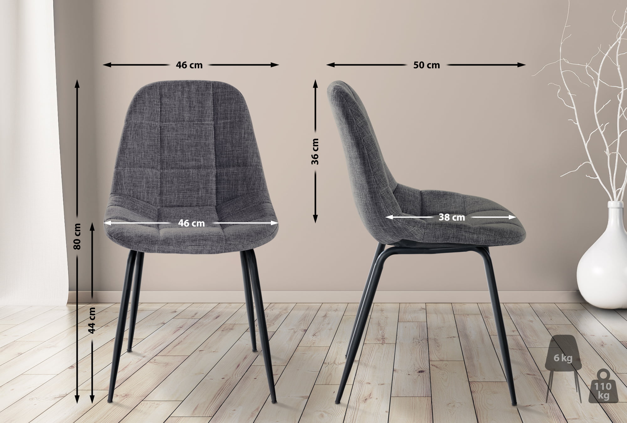 Chaise de salle à manger Tom avec Pieds en métal noir