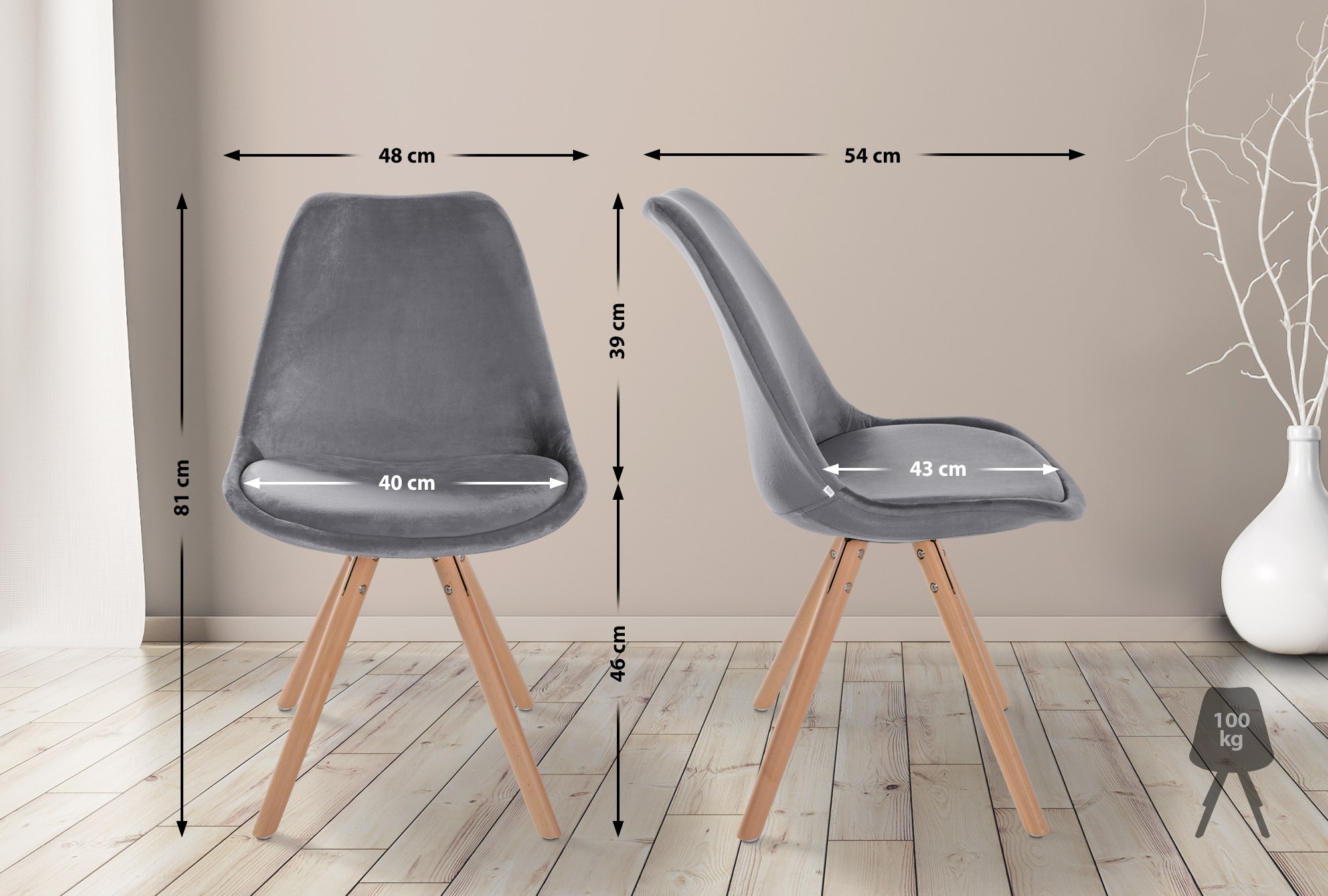 Chaise de salle à manger Sofia en velours avec Pieds en bois