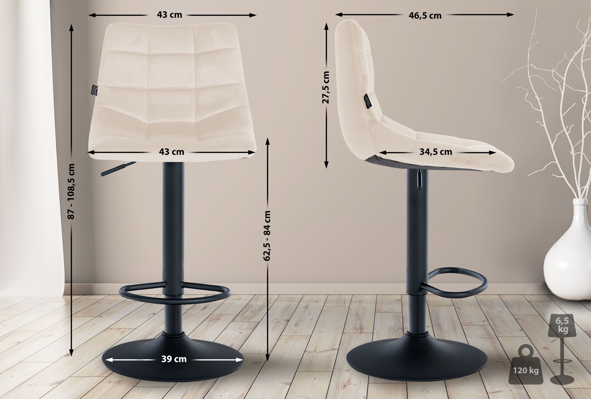 Tabouret de bar Jerry velours