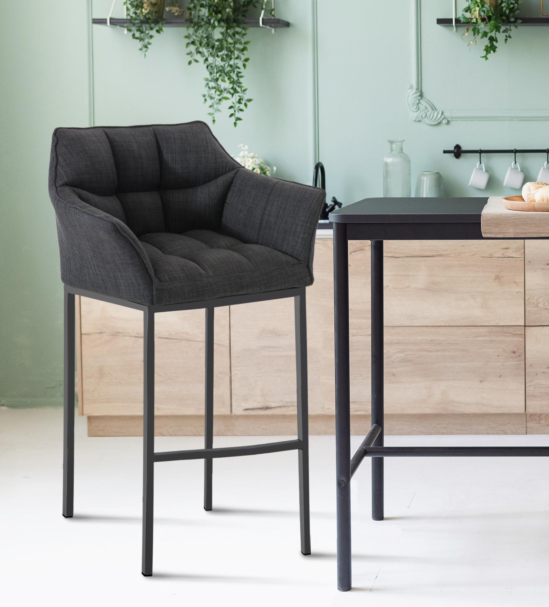 Tabouret de bar Damaso en tissu avec cadre à quatre pieds
